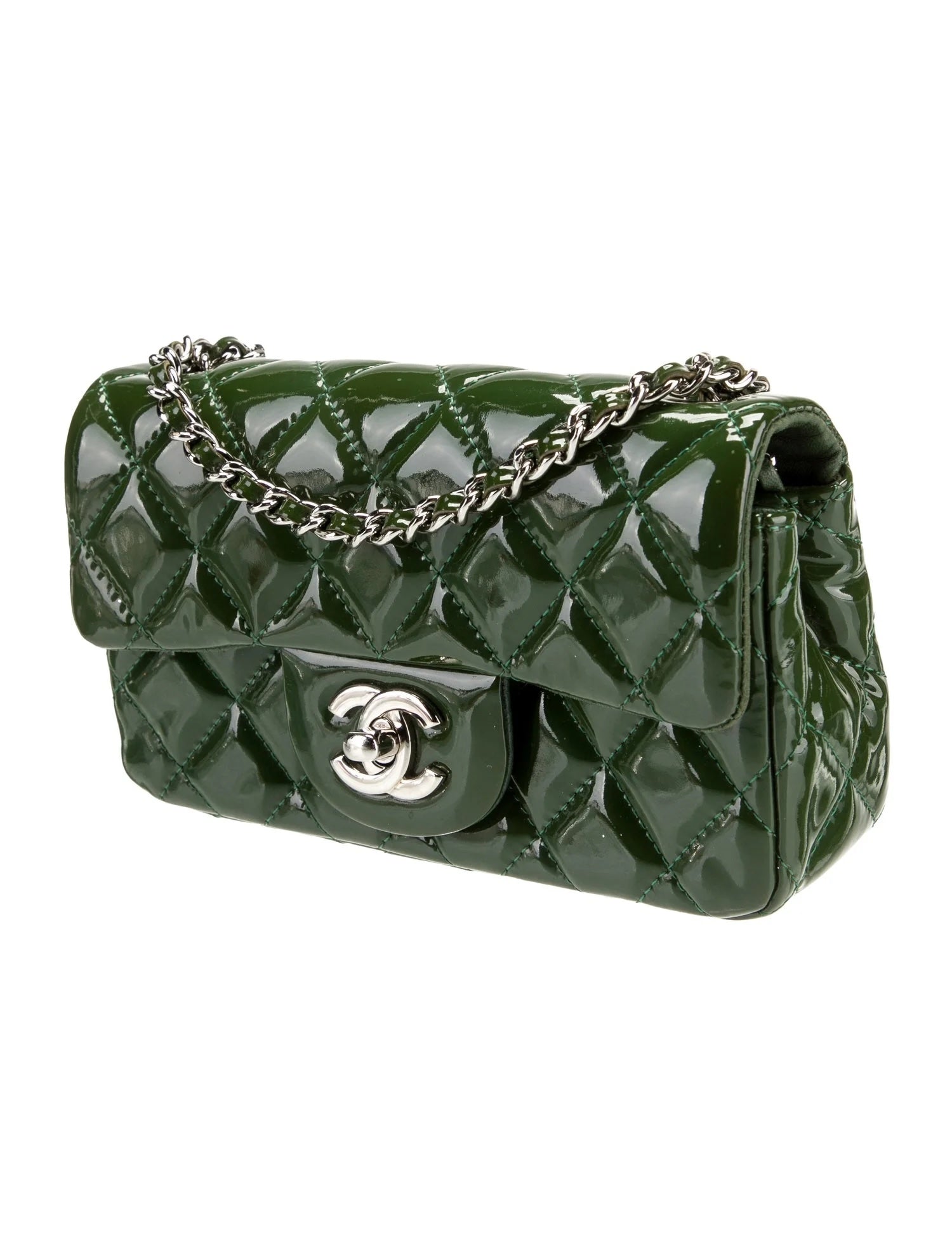 Chanel Patent Calfskin Quilted Mini Flap in Emerald Green Women Shoes