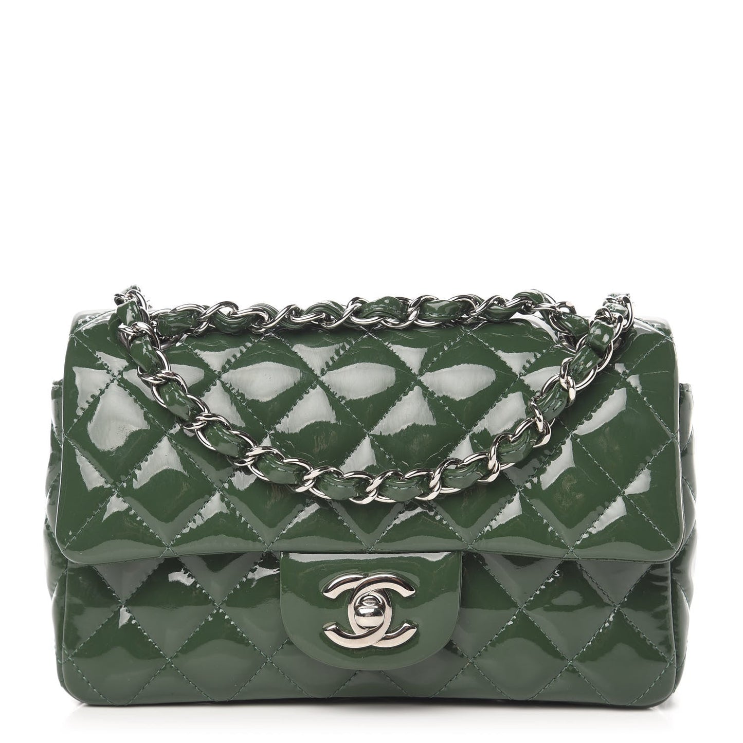 Chanel Patent Calfskin Quilted Mini Flap in Emerald Green Women Shoes