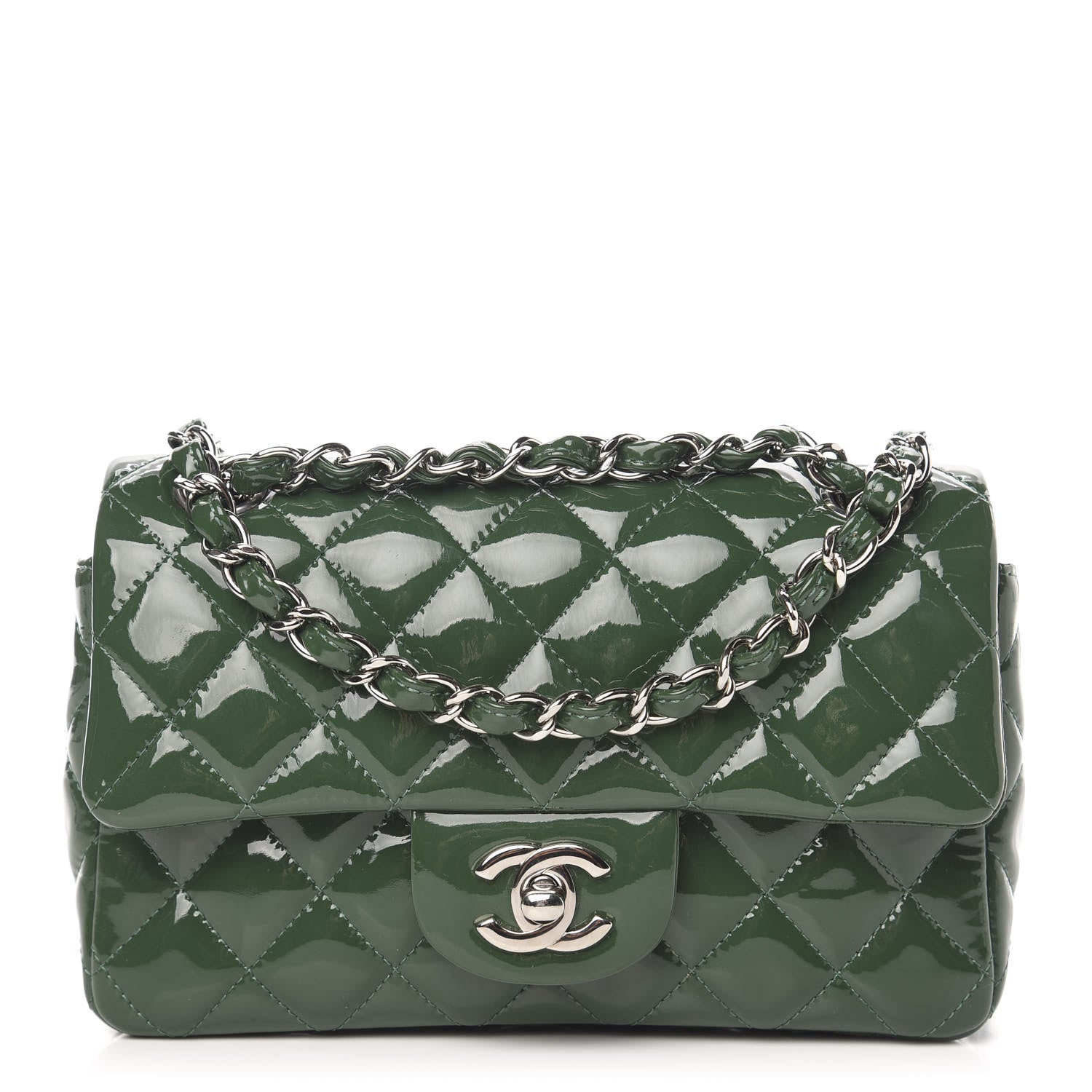 Chanel Patent Calfskin Quilted Mini Flap in Emerald Green Women Shoes