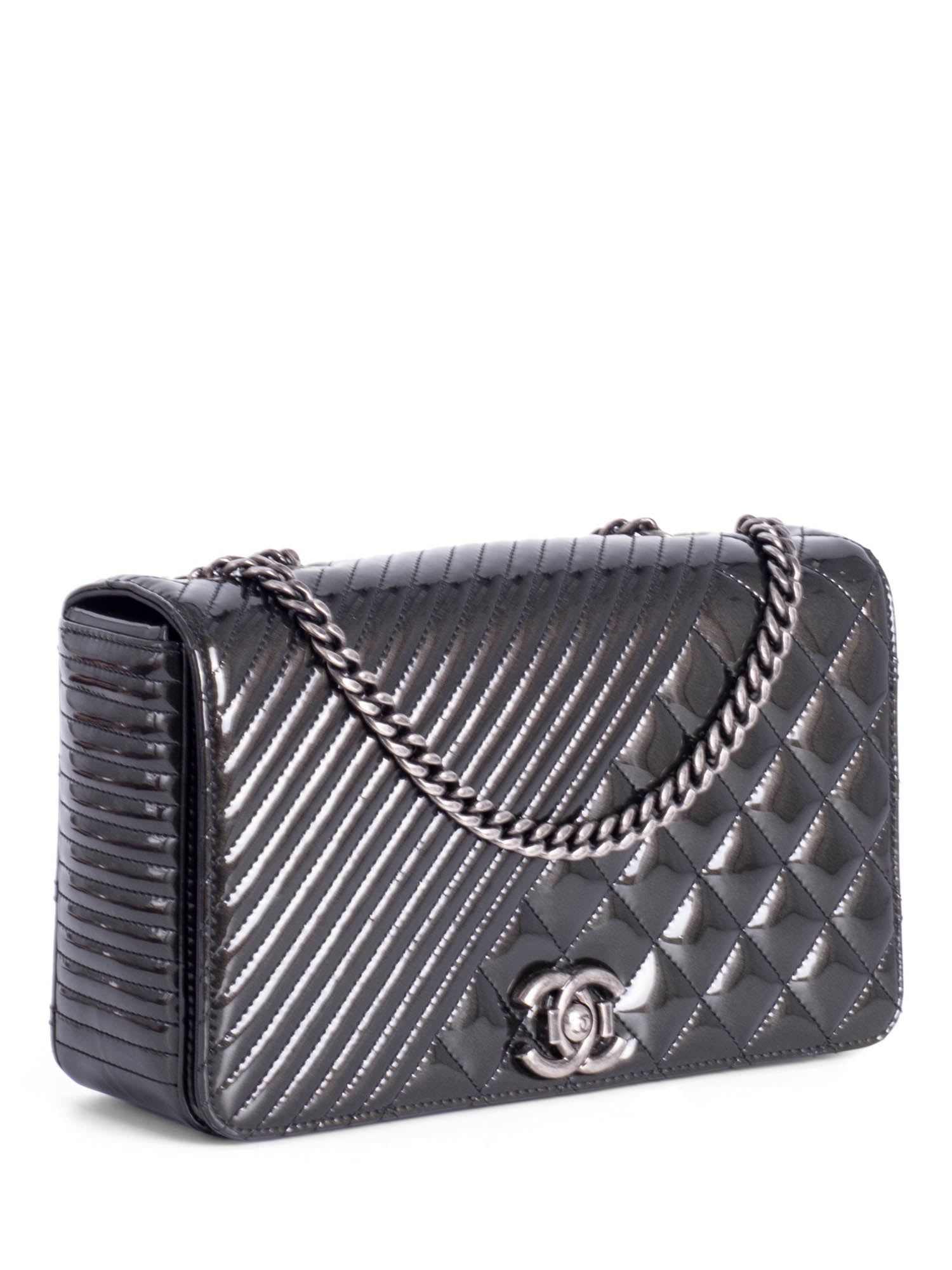 Chanel Patent Leather CC Logo Coco Boy Medium Flap Bag Black
