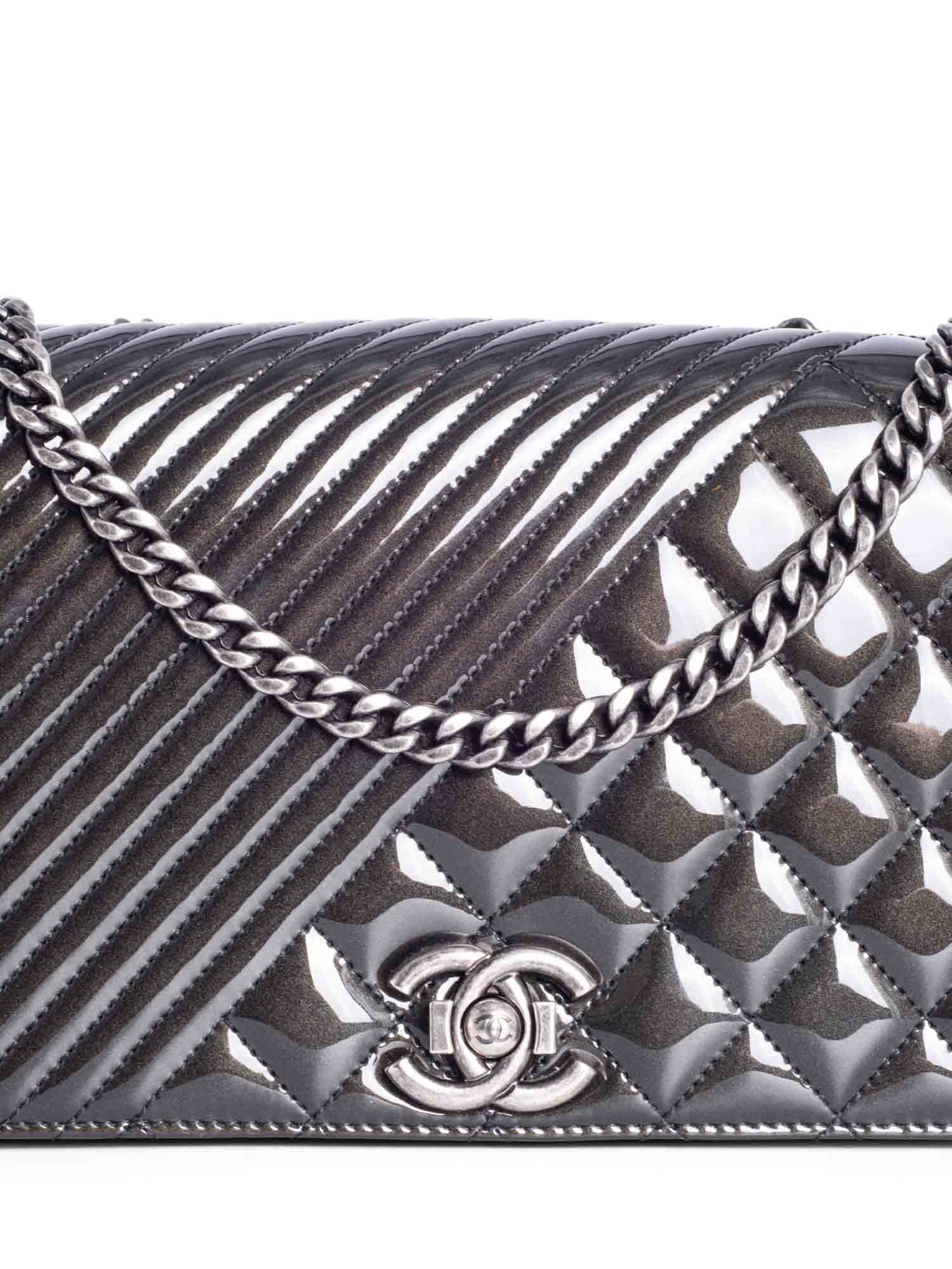 Chanel Patent Leather CC Logo Coco Boy Medium Flap Bag Black