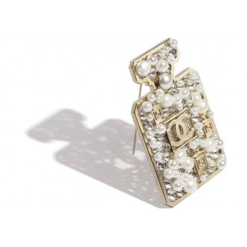 Chanel 19 Strass & Faux Pearl Cc Permufe Brooch