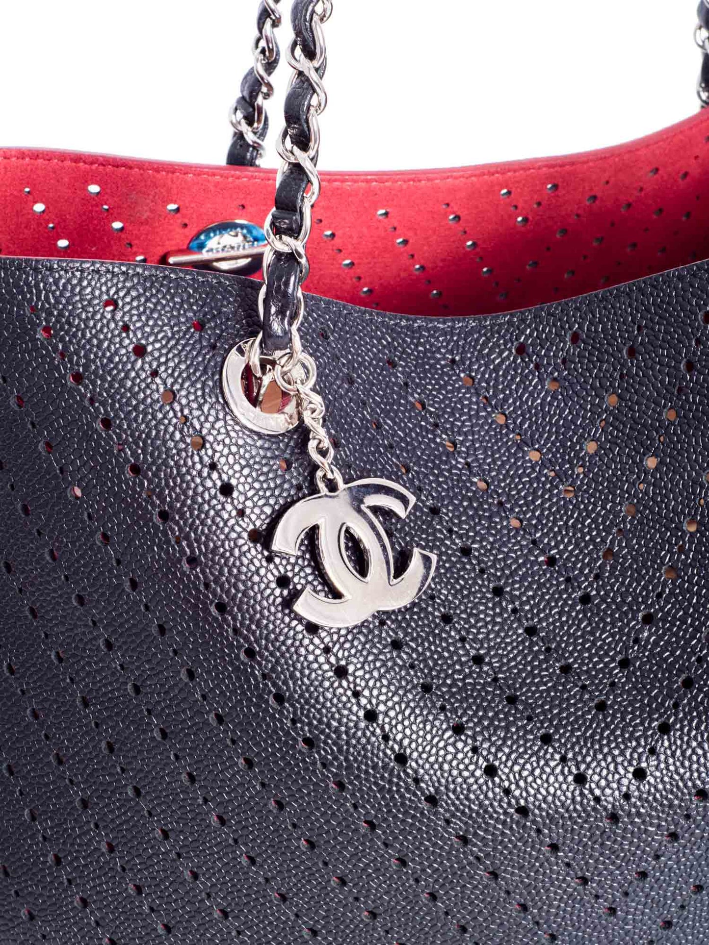 Chanel Perforated Caviar Leather CC Logo Shopper with Clutch Black Burgundy