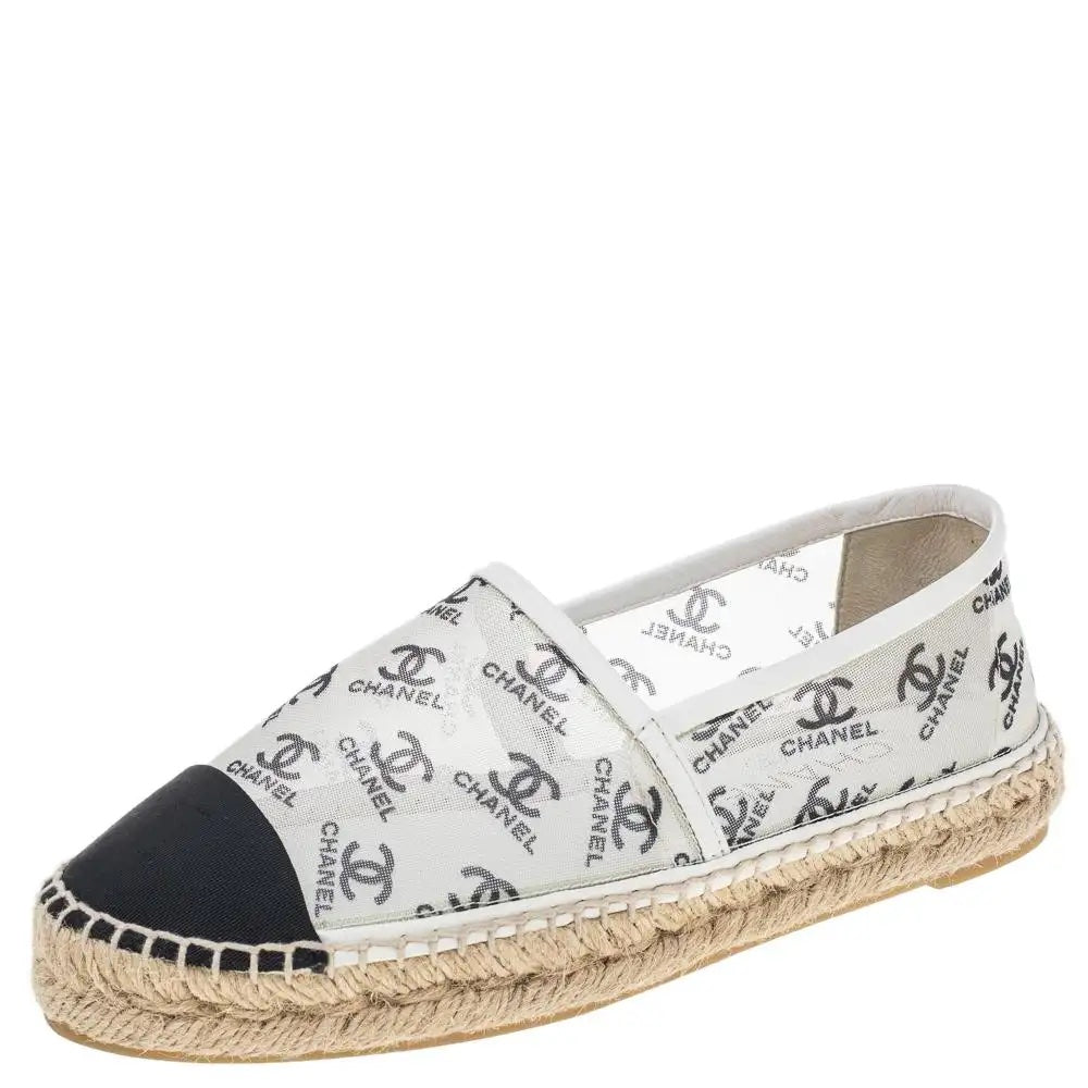 Chanel Print Mesh and Fabric CC Espadrille Flats