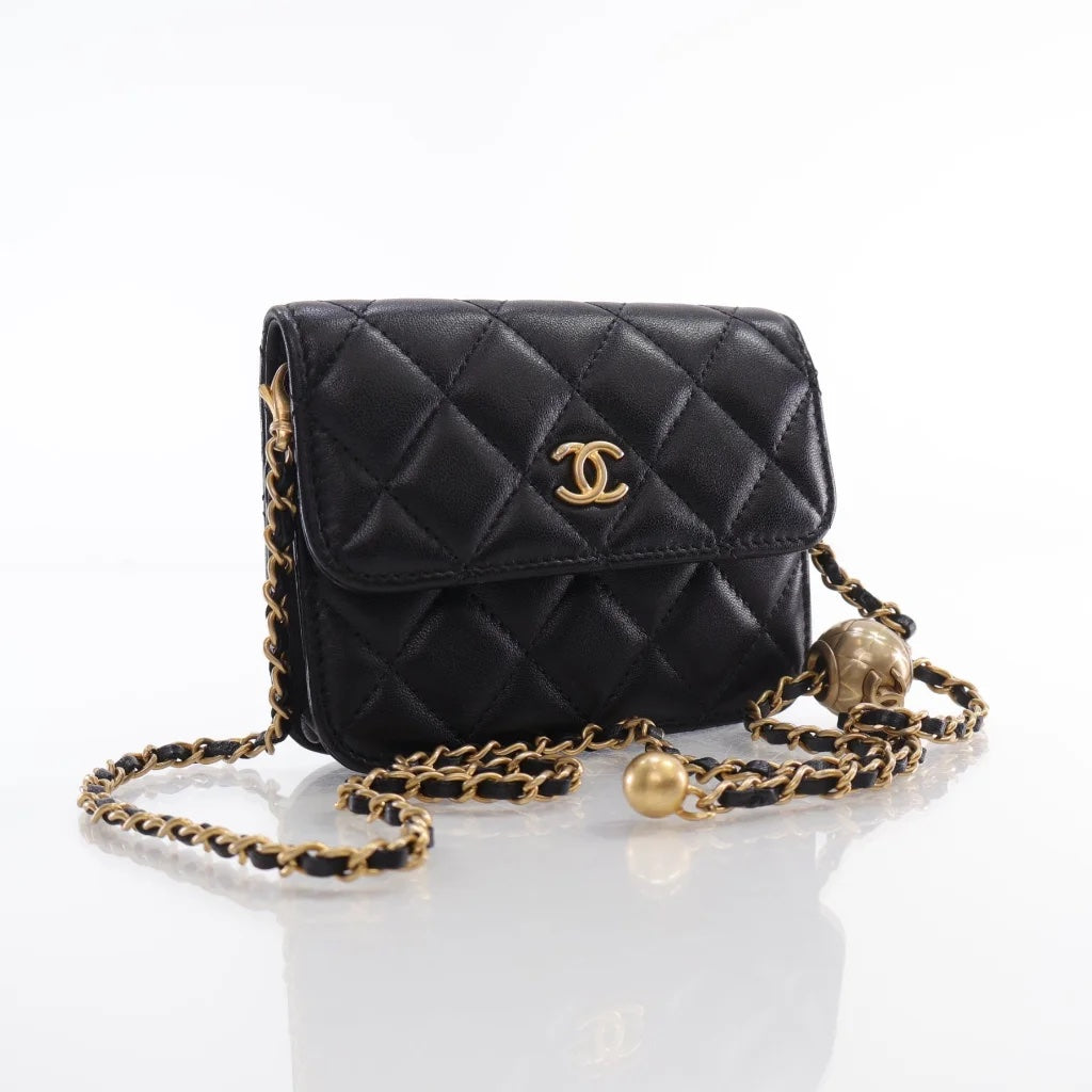 Chanel Quilted Lambskin Pearl Crush Clutch with Chain
