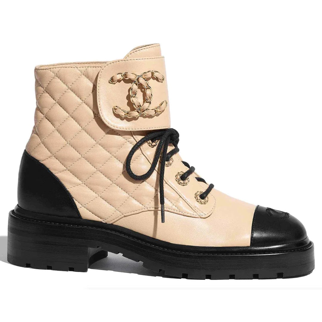 Chanel Quilted Lambskin CC Chain Combat Boots for Women