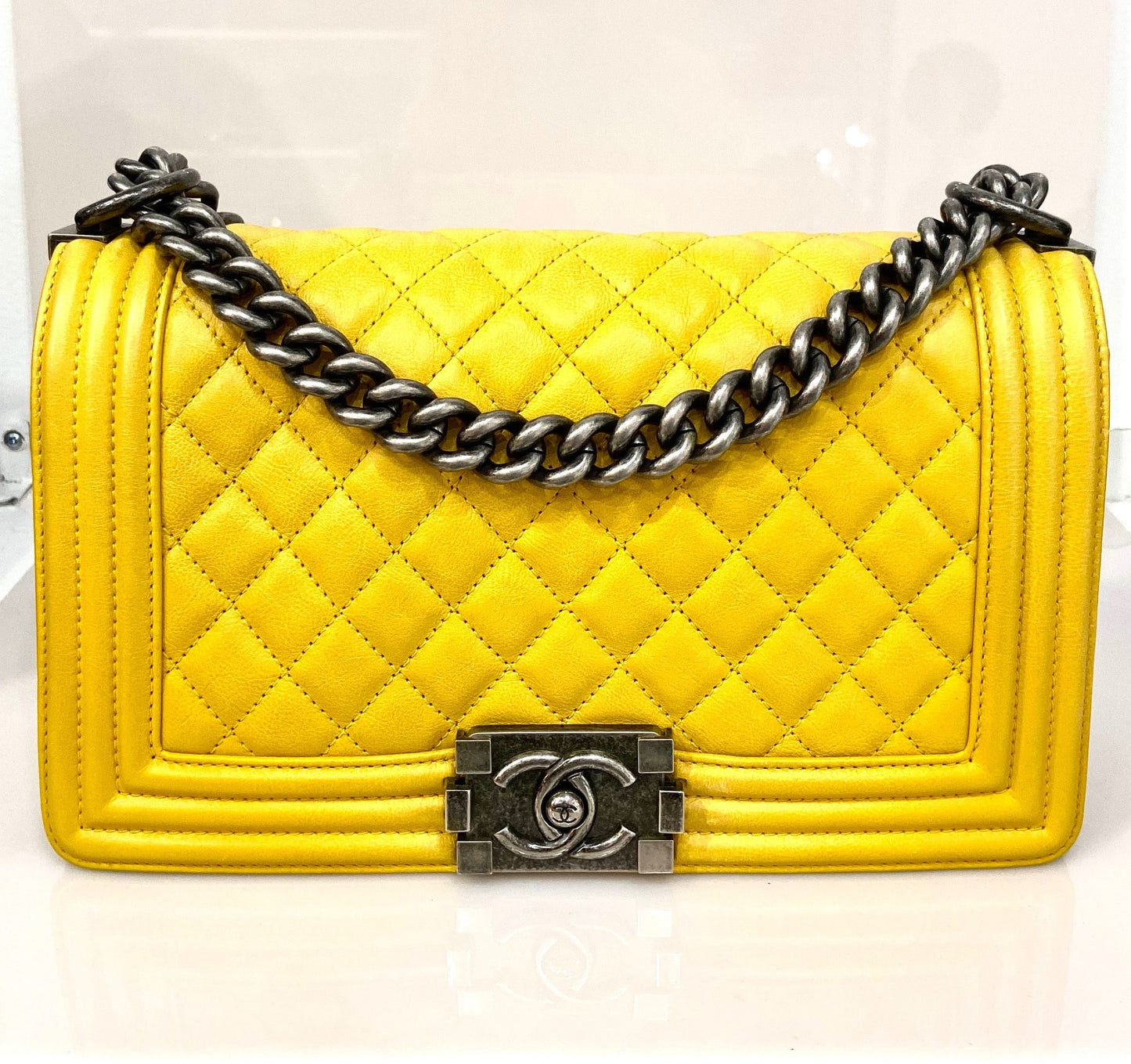 Chanel Quilted Calfskin Leather Medium Boy Bag Hs