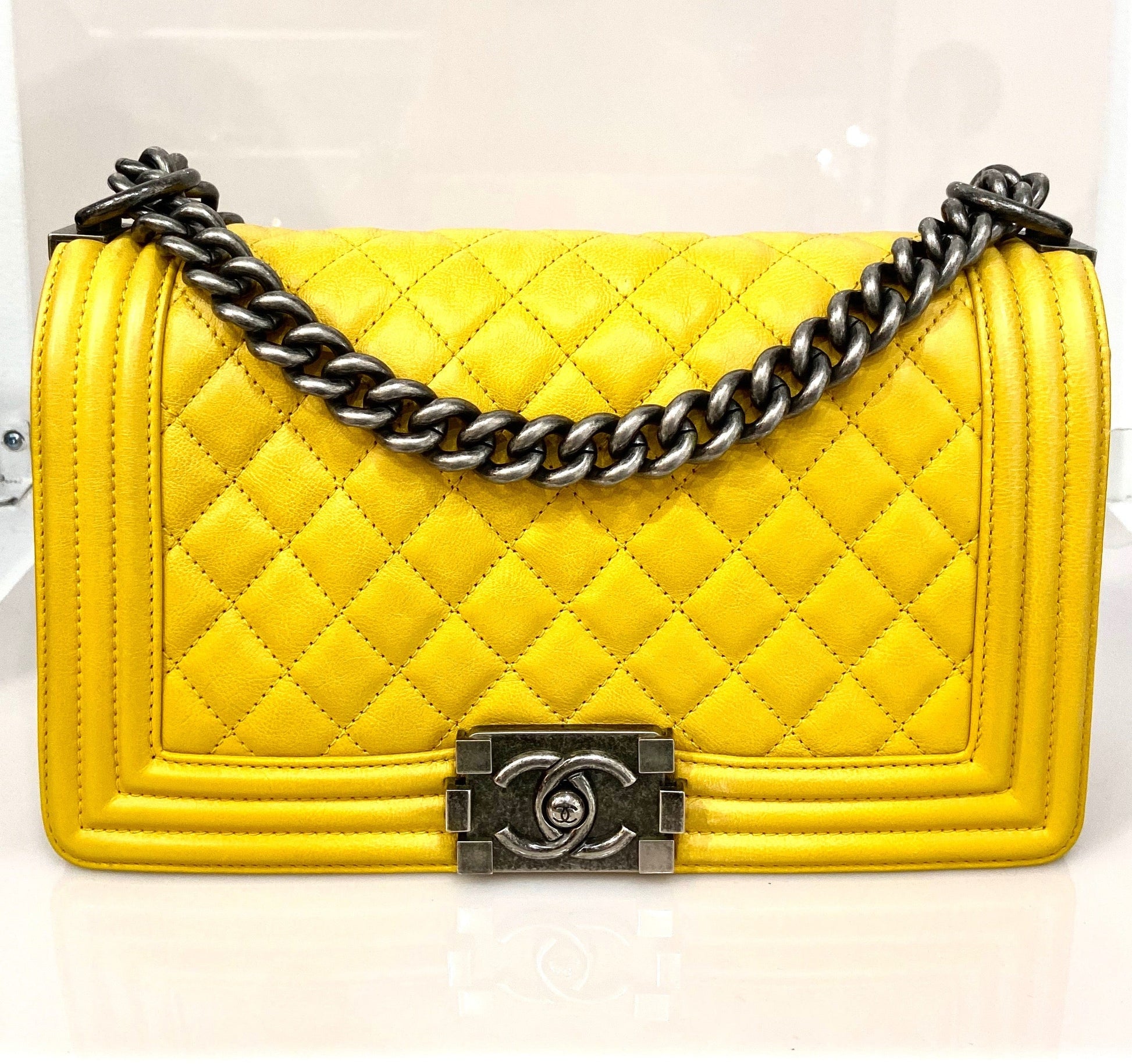 Chanel Quilted Calfskin Leather Medium Boy Bag Hs