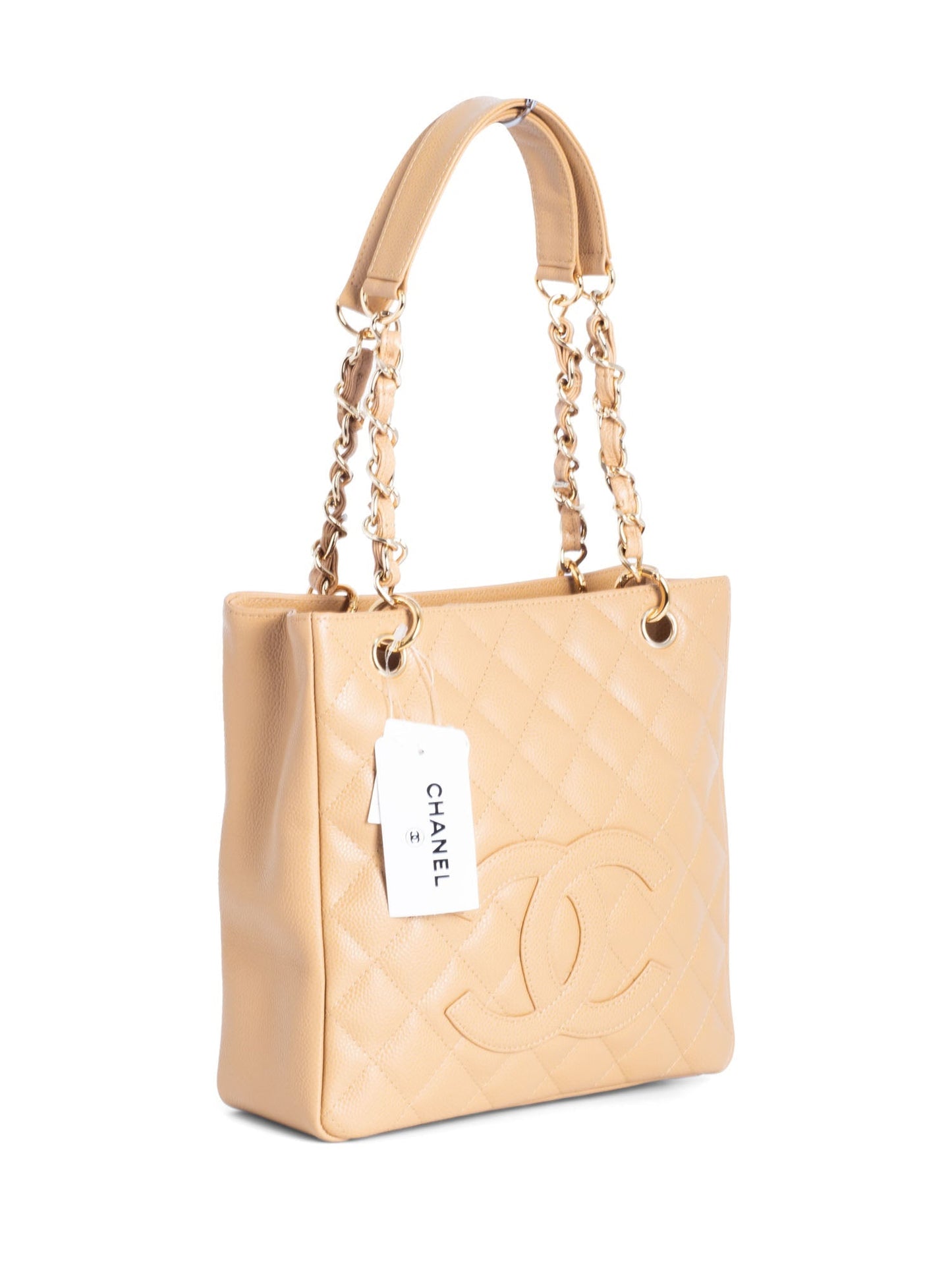 Chanel Quilted  Caviar CC Logo PST Shopper Bag Beige