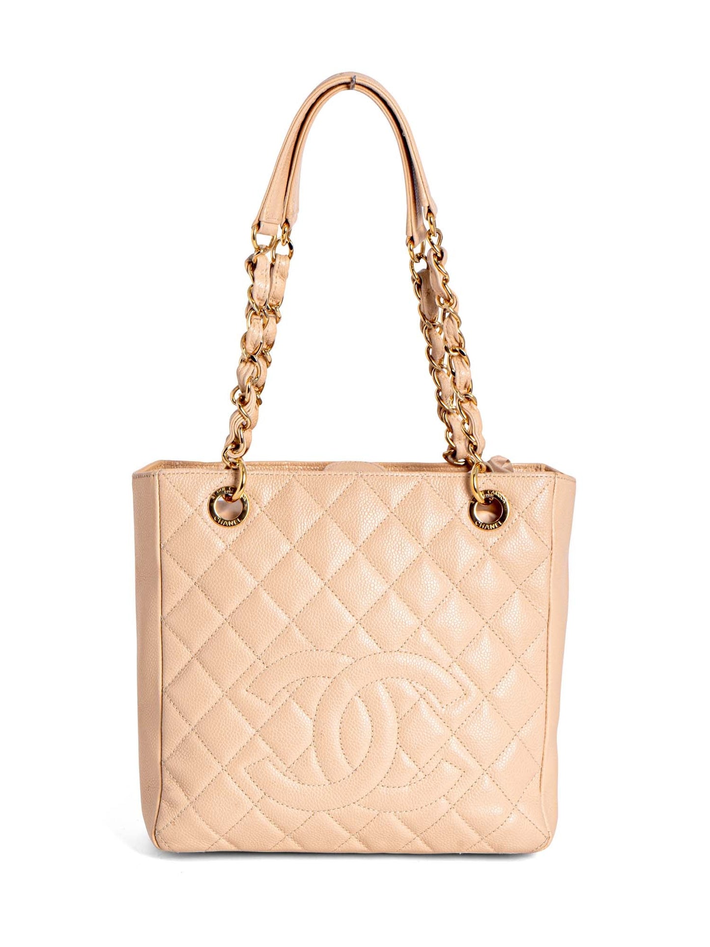Chanel Quilted Caviar CC Logo PST Shopper Bag Cream