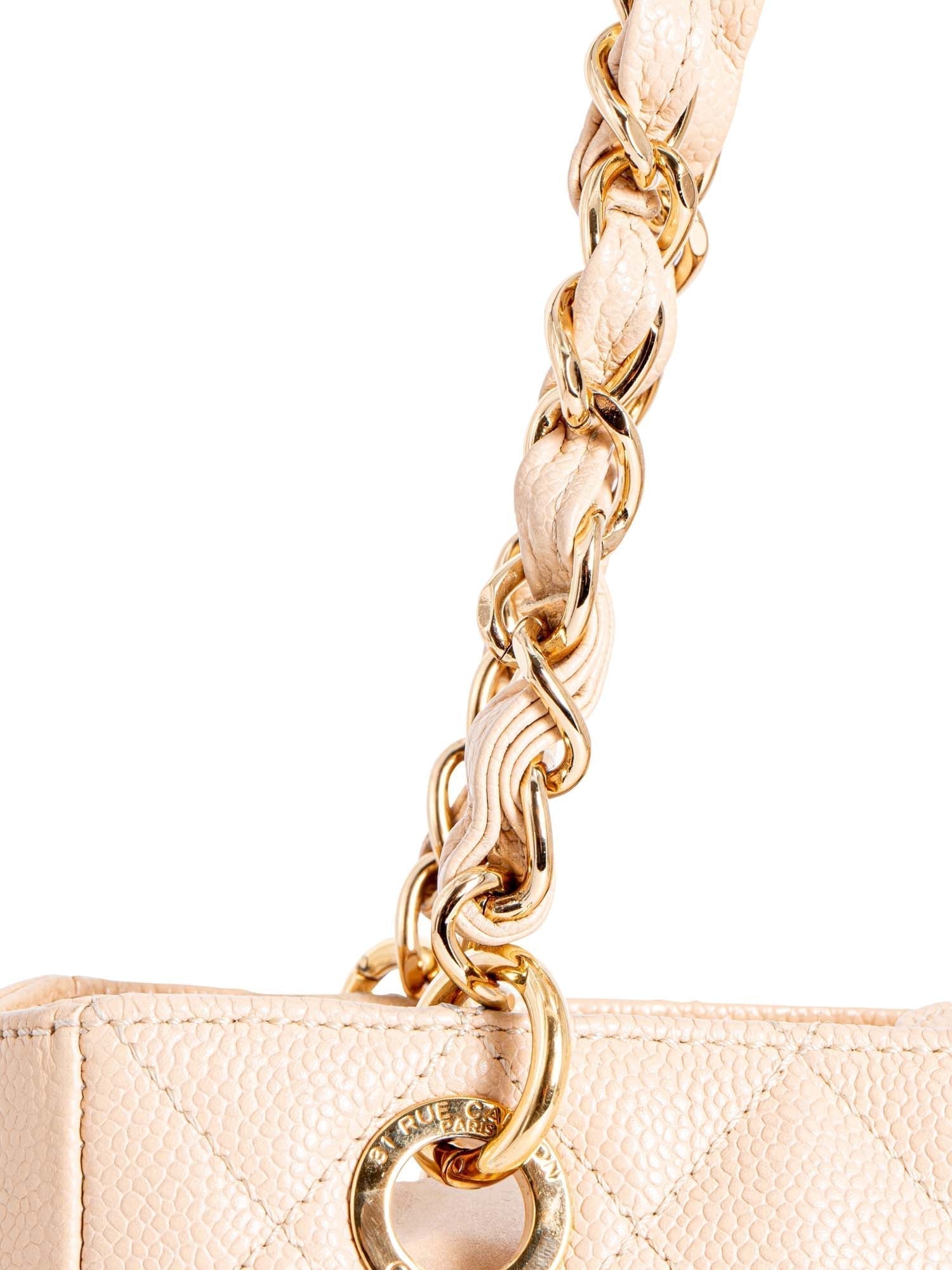 Chanel Quilted Caviar CC Logo PST Shopper Bag Cream