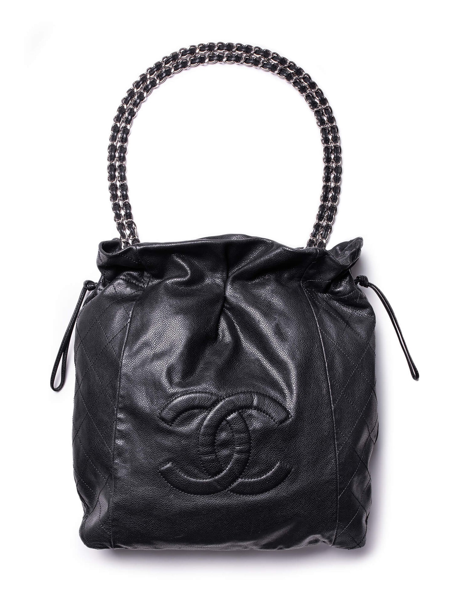 Chanel Quilted Caviar Leather CC Logo Large Shopper Bag Black