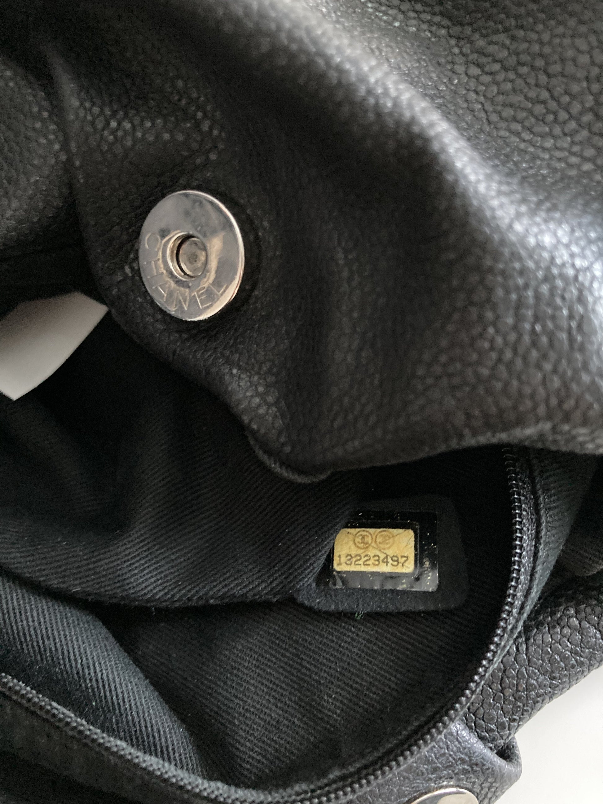 Chanel Quilted Caviar Leather CC Logo Large Shopper Bag Black