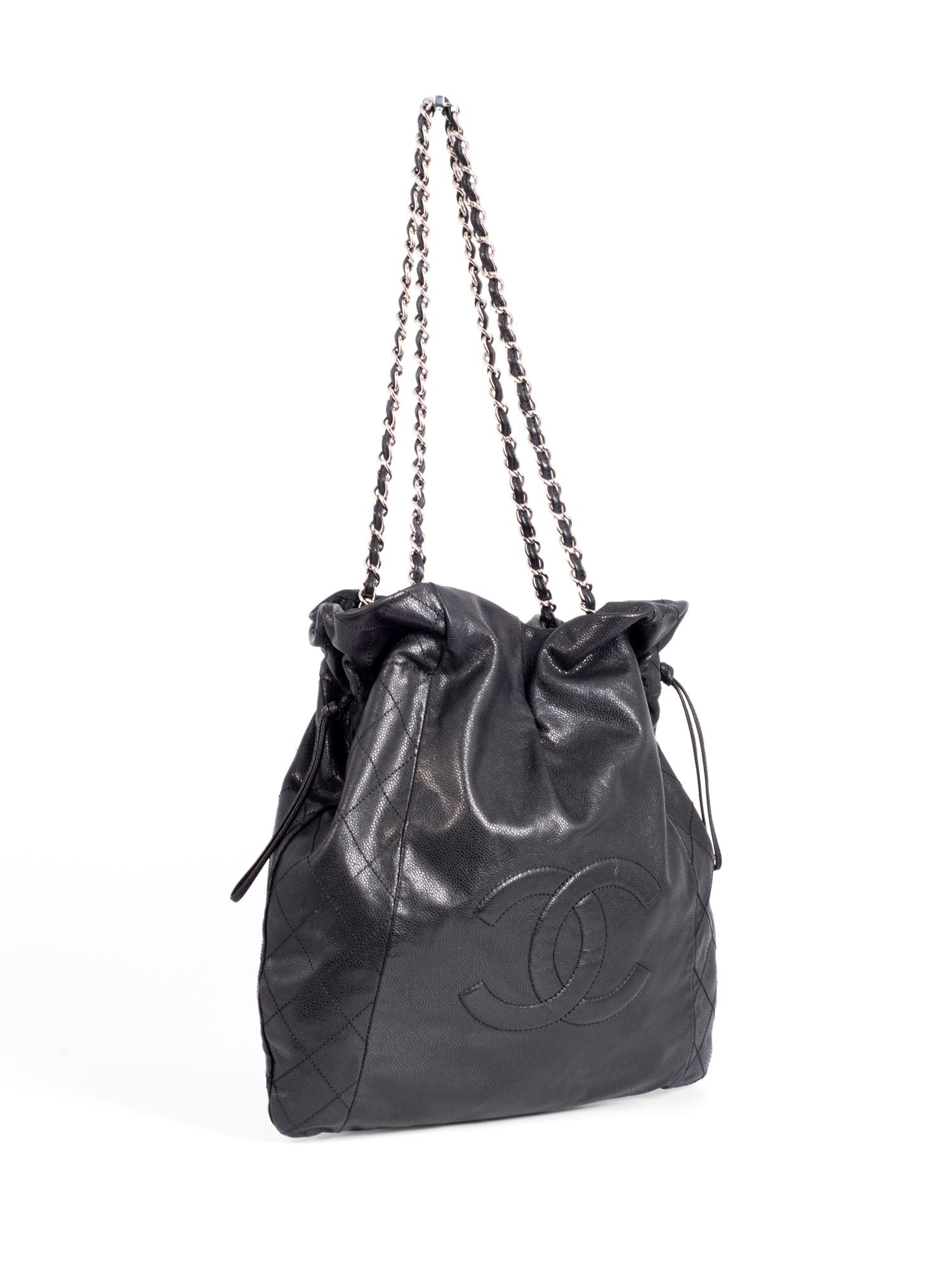 Chanel Quilted Caviar Leather CC Logo Large Shopper Bag Black