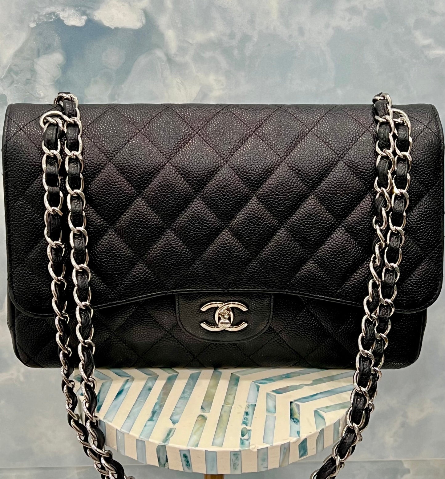 Chanel CLASSIC QUILTED CAVIAR DOUBLE FLAP Leather Shoulder Bag