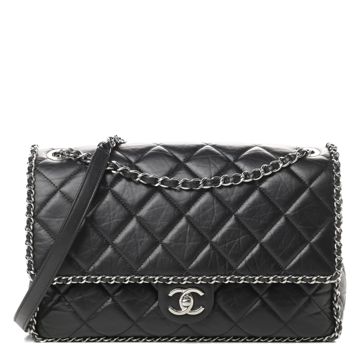 Chanel QUILTED CRUMPLED LAMBSKIN RUNNING FLAP JUMBO Handbag