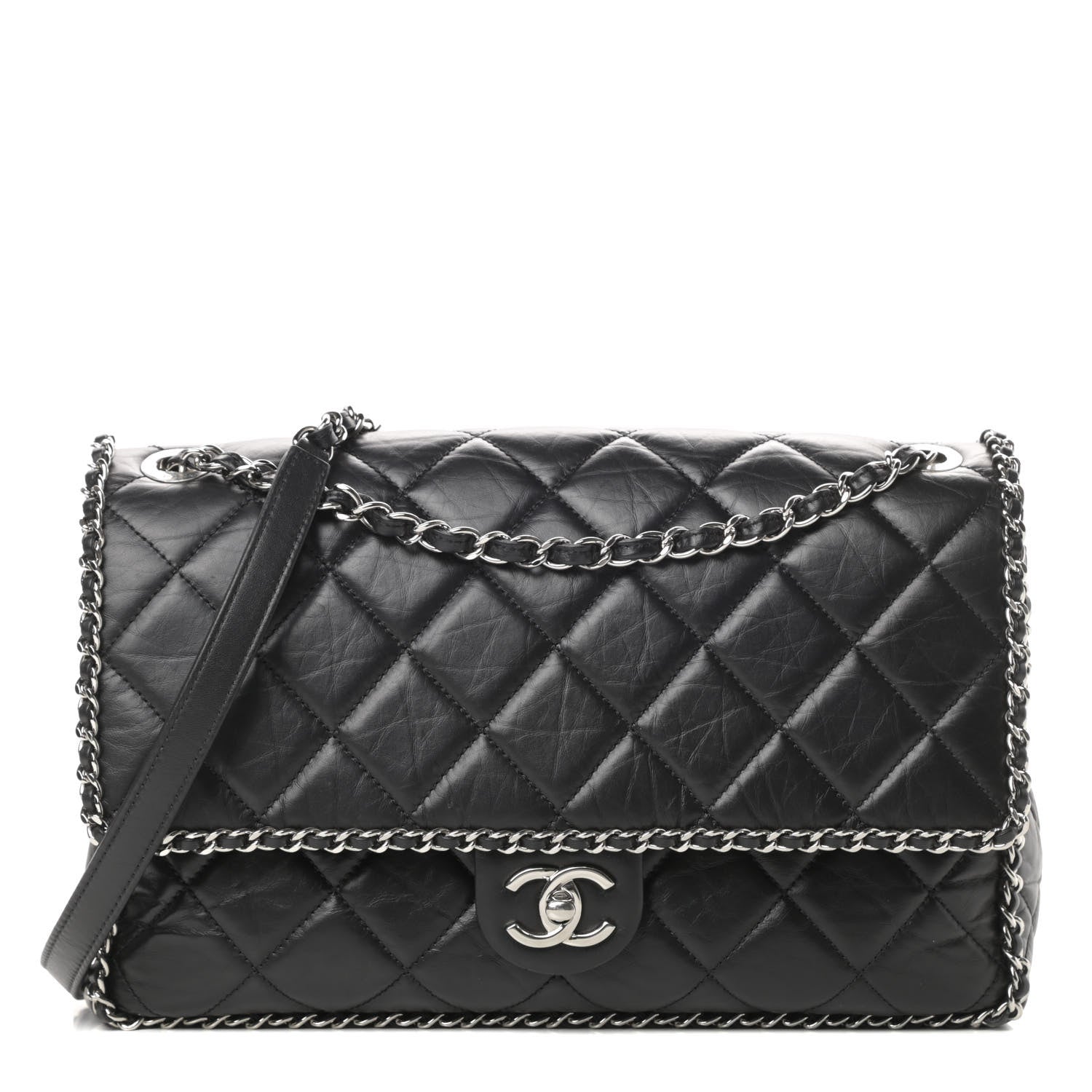 Chanel QUILTED CRUMPLED LAMBSKIN RUNNING FLAP JUMBO Handbag
