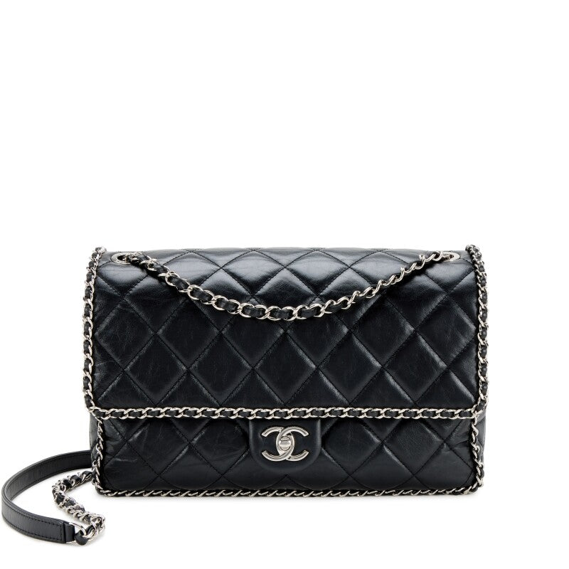 Chanel QUILTED CRUMPLED LAMBSKIN RUNNING FLAP JUMBO Handbag