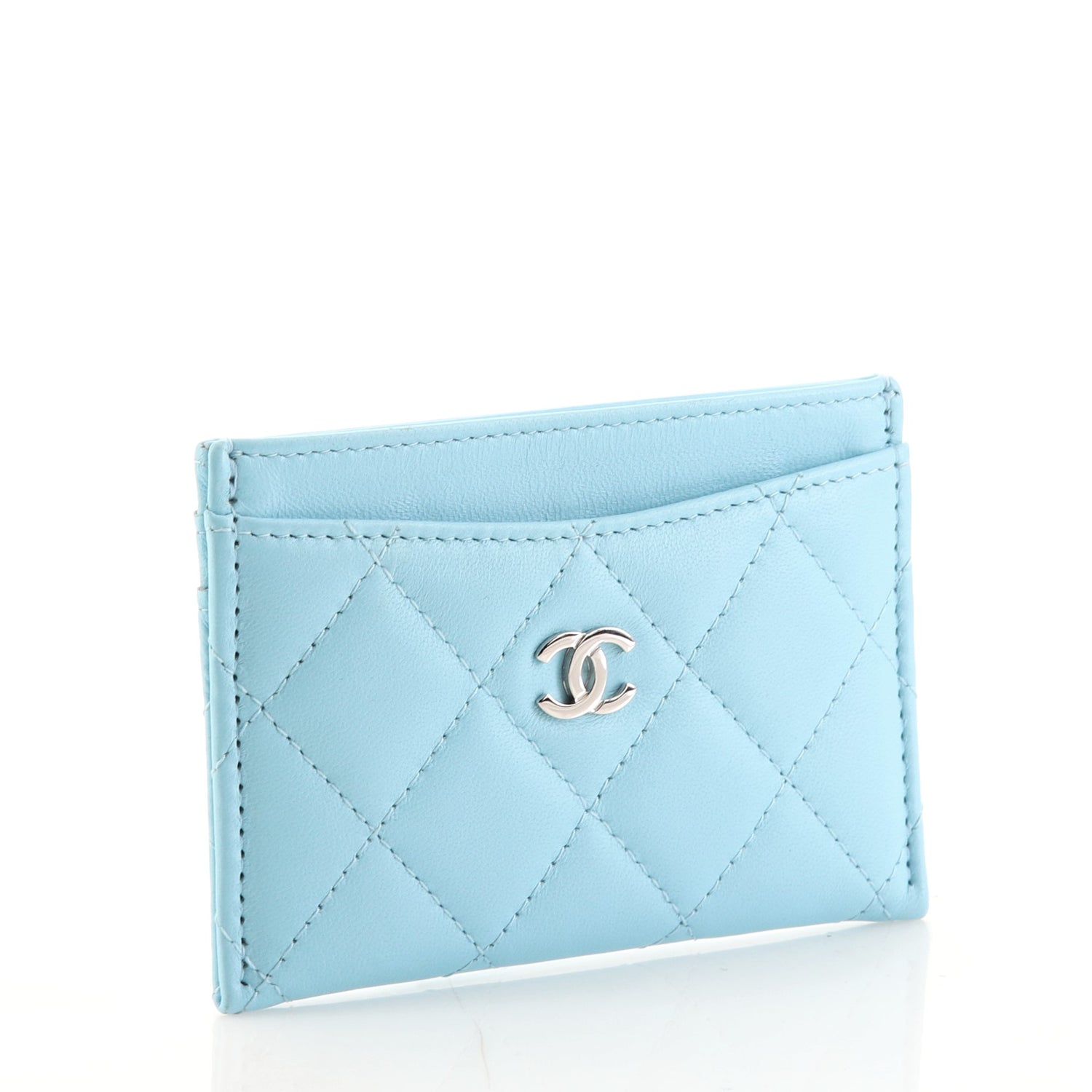 Chanel Quilted Lambskin Card Holder Neon Blue Handbag