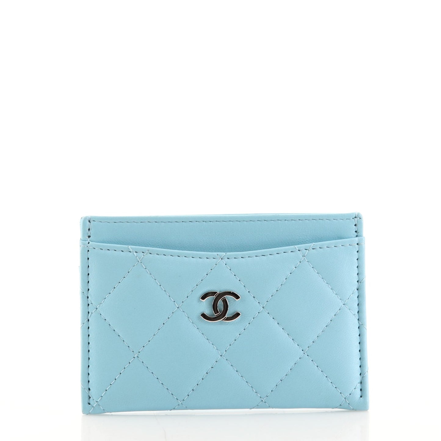 Chanel Quilted Lambskin Card Holder Neon Blue Handbag