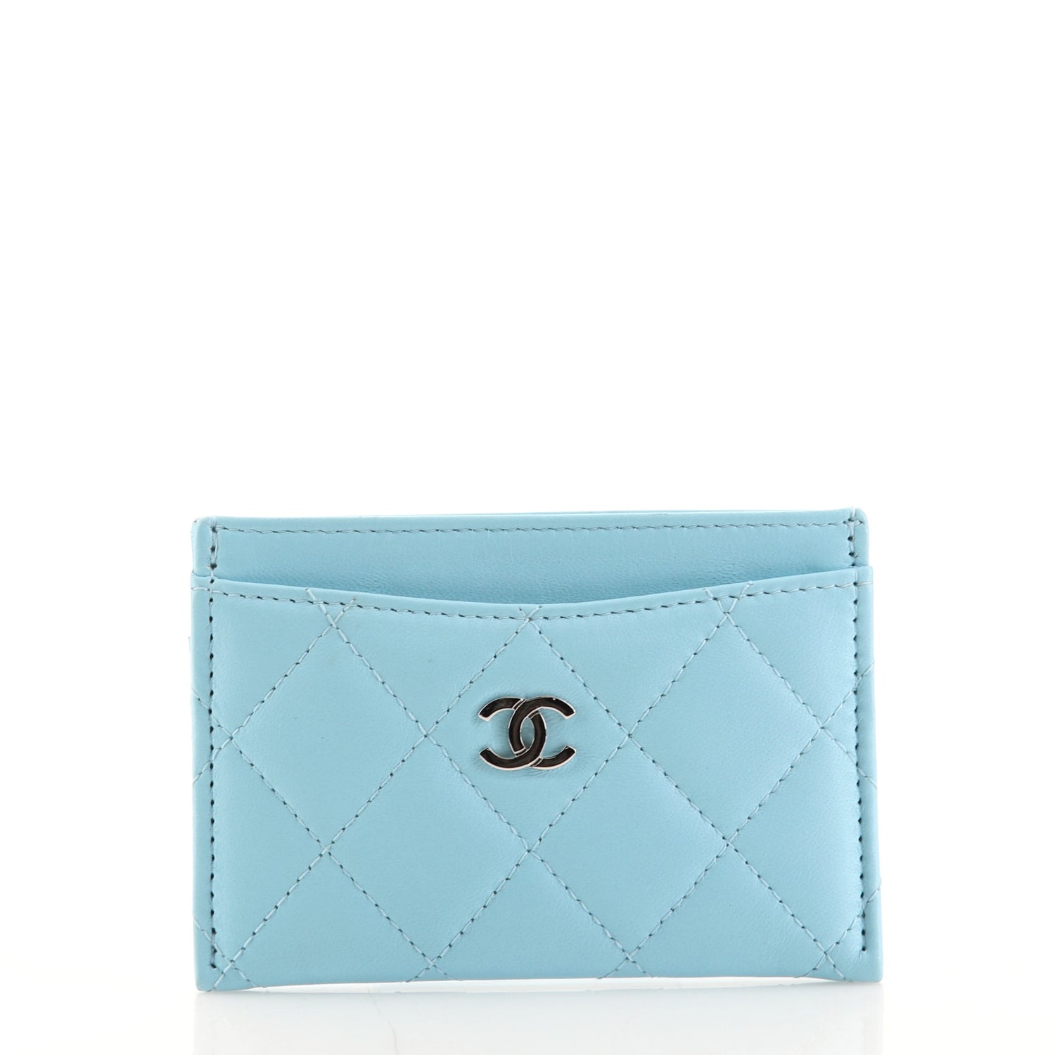 Chanel Quilted Lambskin Card Holder Neon Blue Handbag