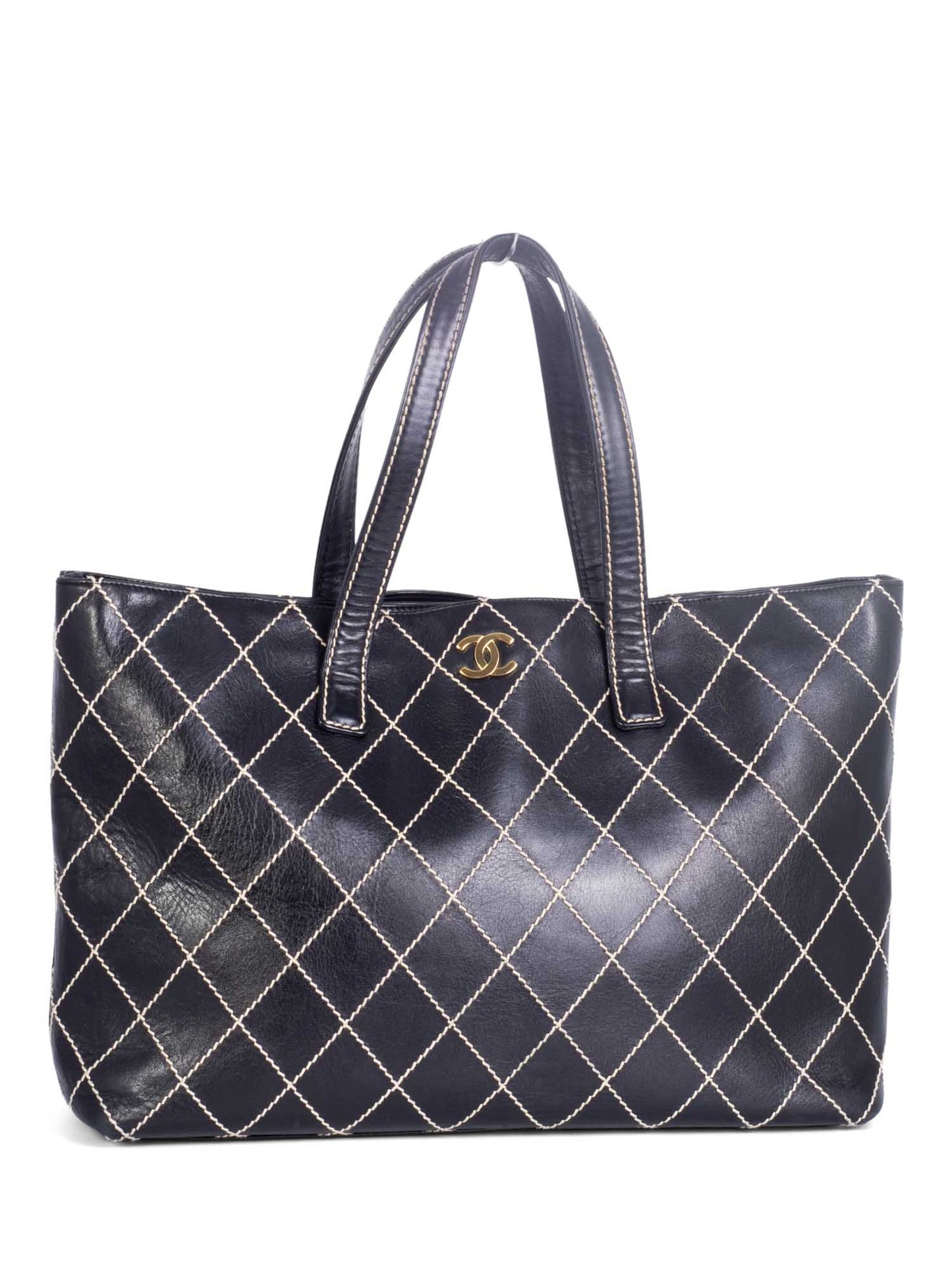Chanel Quilted Leather CC Logo Wild Stitch Shopper Bag Black