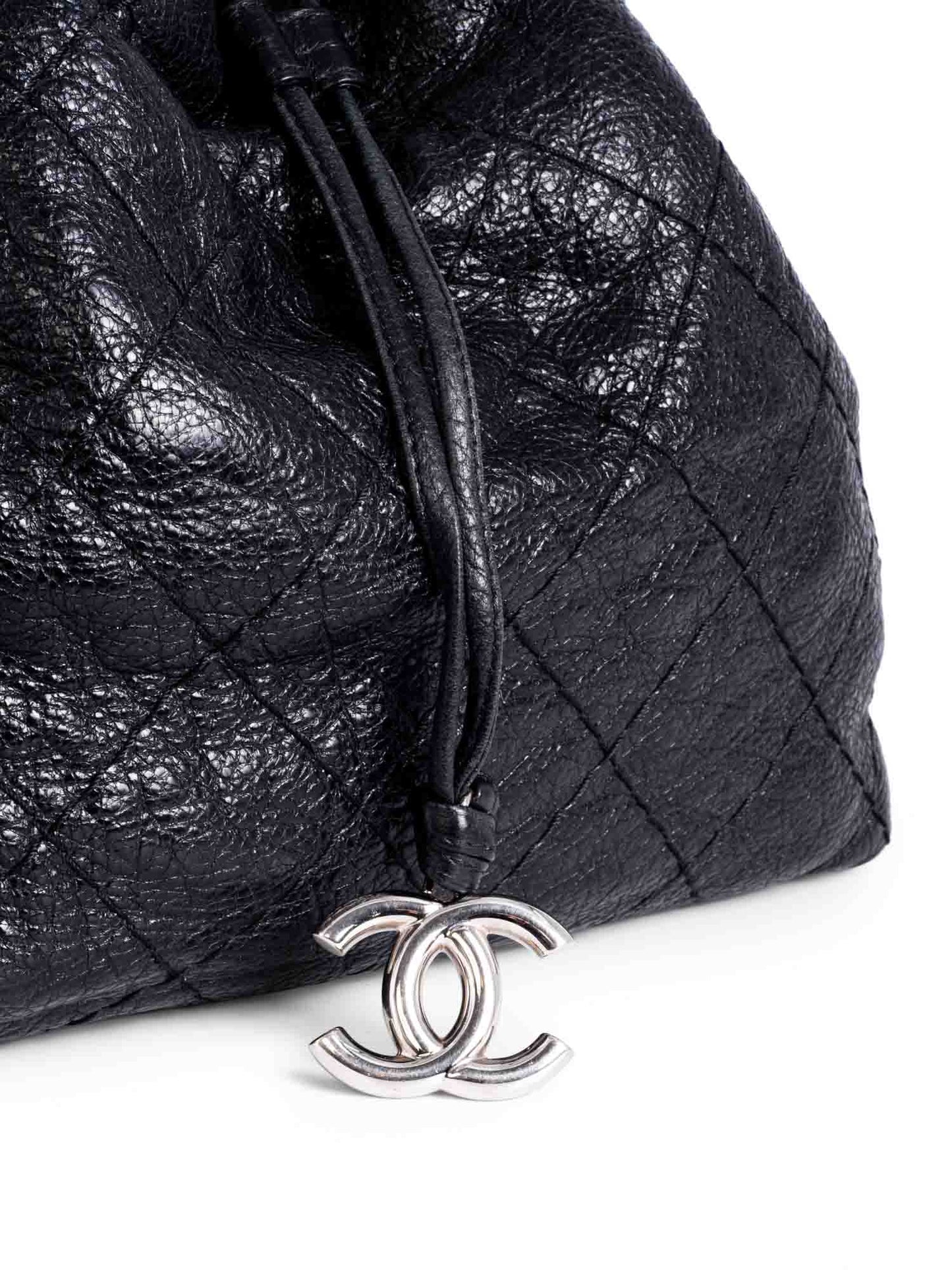 Chanel Quilted Leather Drawstring Large Bucket Bag Black