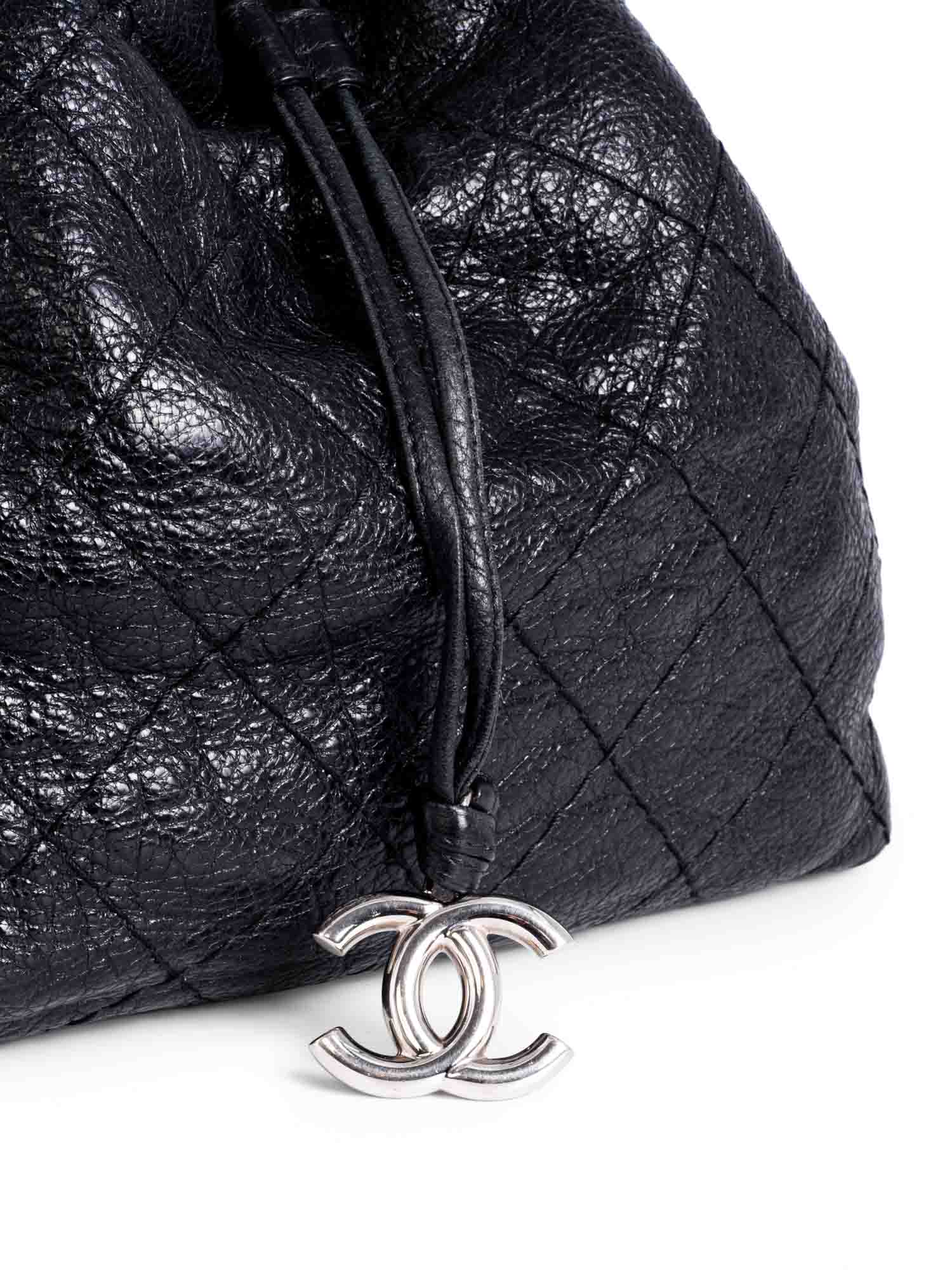 Chanel Quilted Leather Drawstring Large Bucket Bag Black