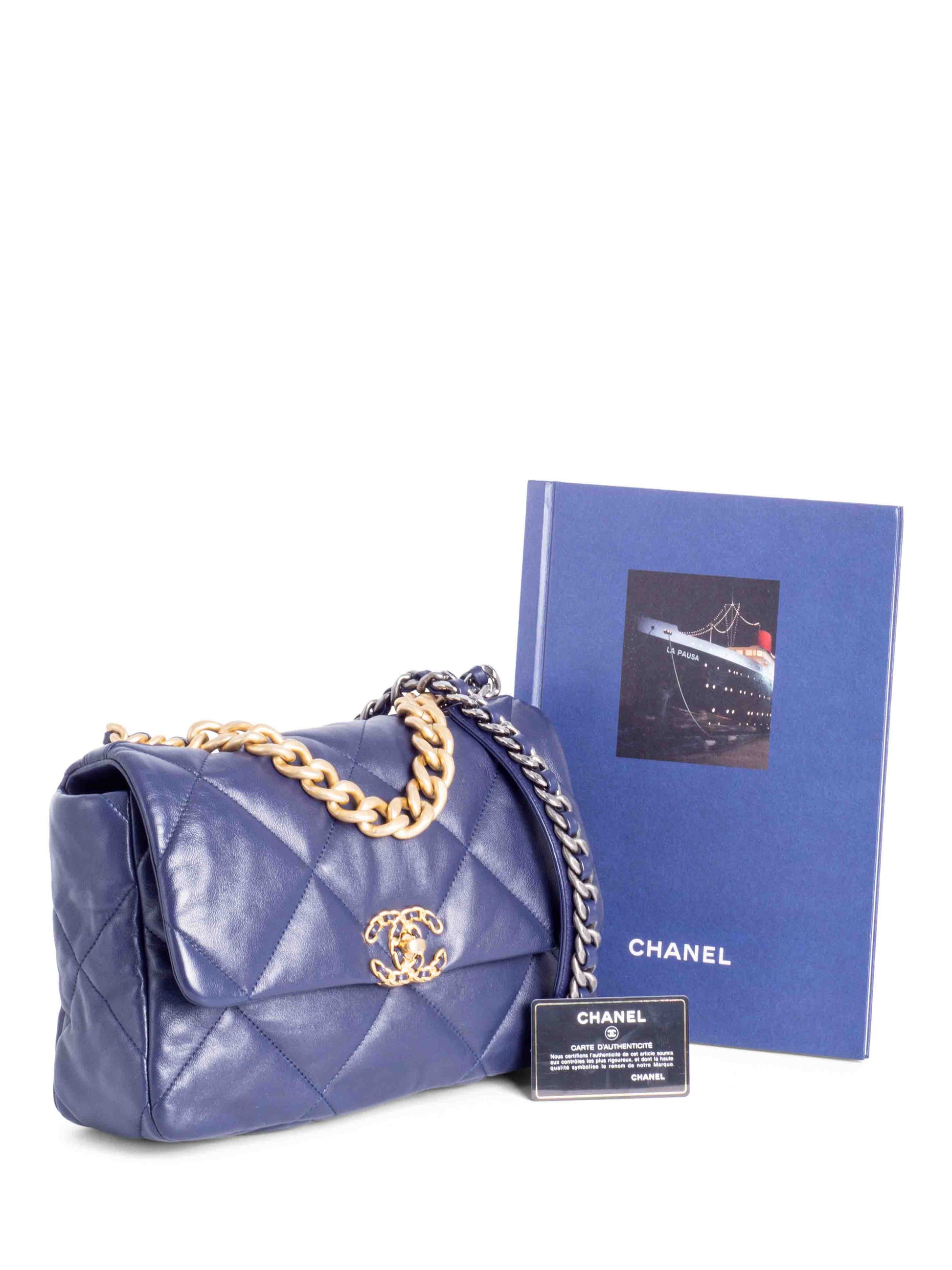 Chanel Quilted Leather Large  Flap Messenger Bag Navy Blue