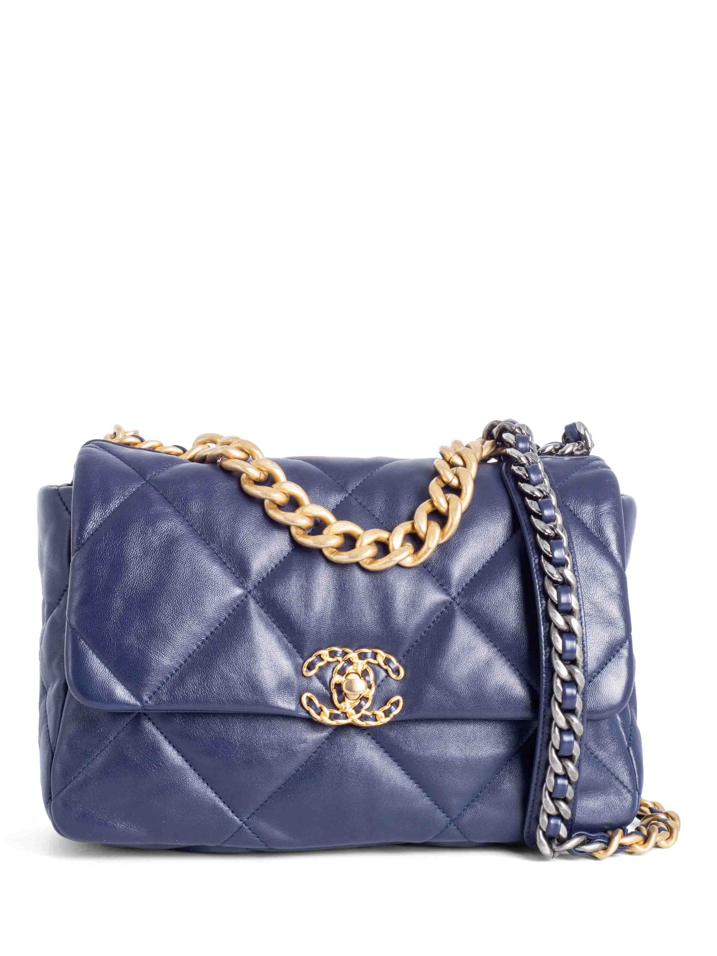 Chanel Quilted Leather Large  Flap Messenger Bag Navy Blue