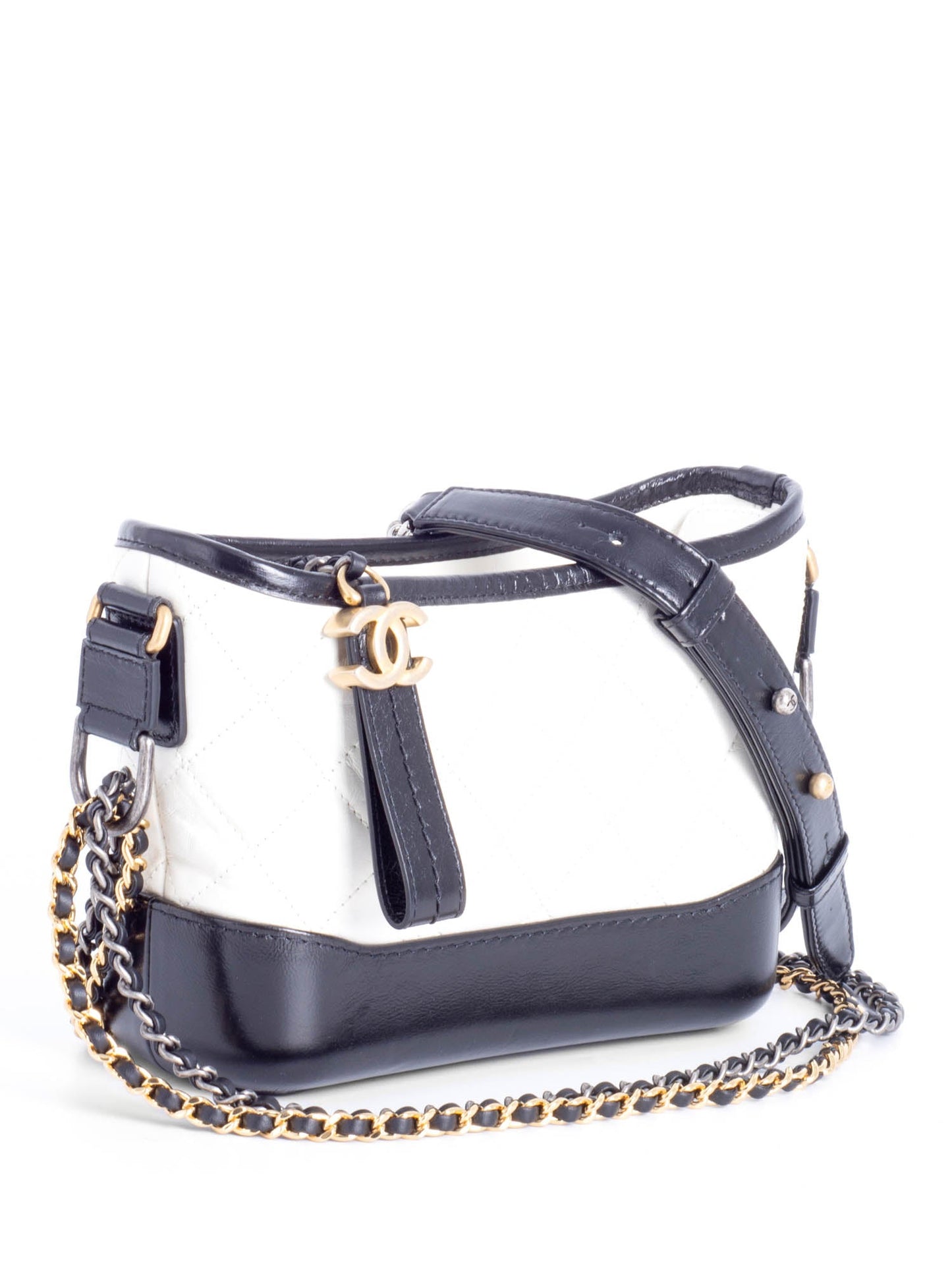 Chanel Quilted Leather Mini Gabrielle Messenger Bag White Black