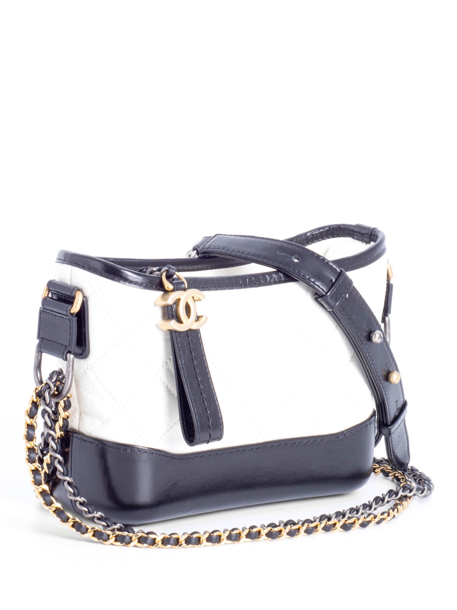 Chanel Quilted Leather Mini Gabrielle Messenger Bag White Black