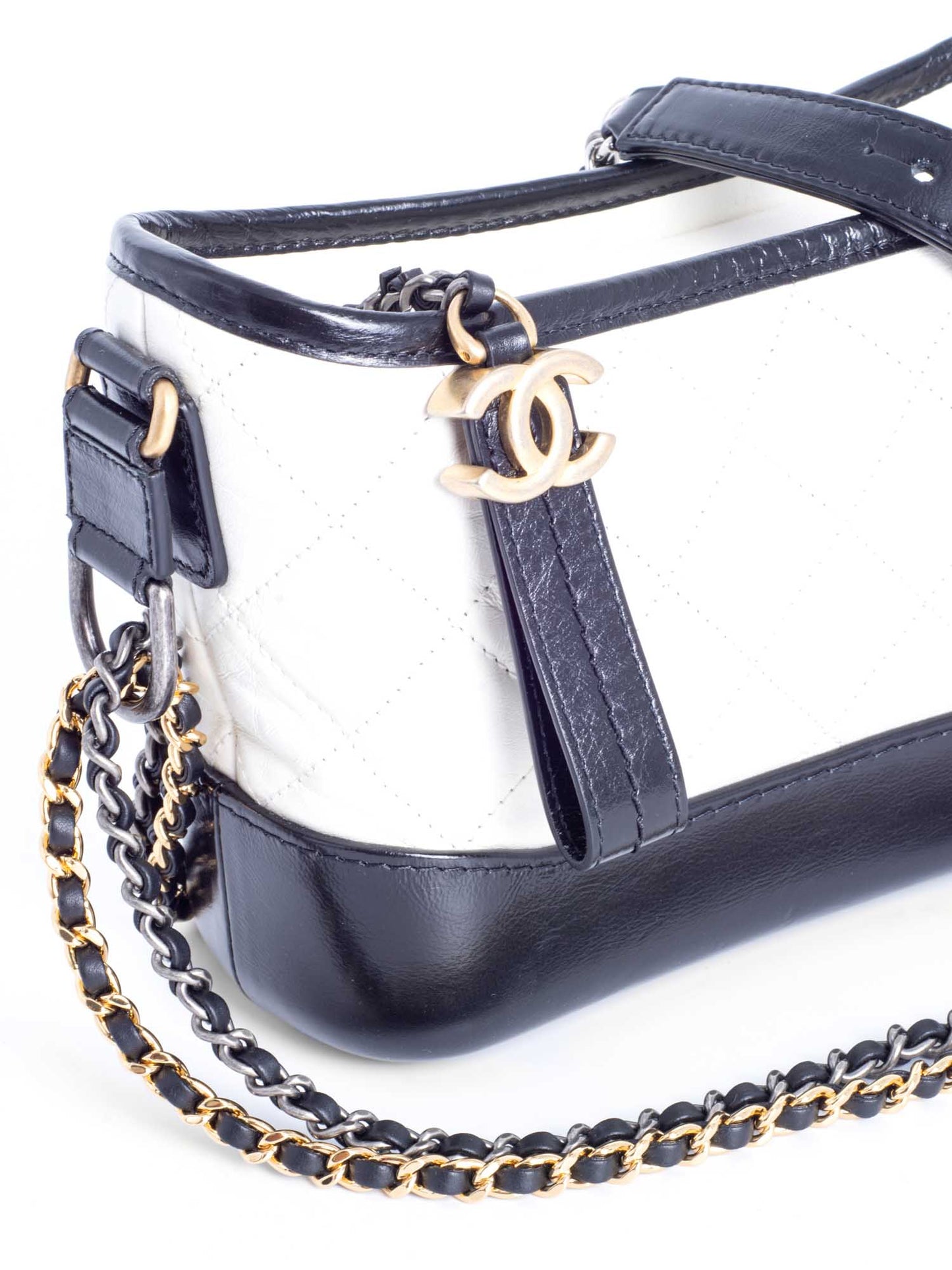 Chanel Quilted Leather Mini Gabrielle Messenger Bag White Black