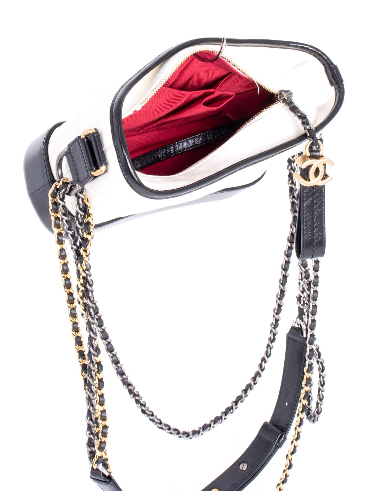 Chanel Quilted Leather Mini Gabrielle Messenger Bag White Black