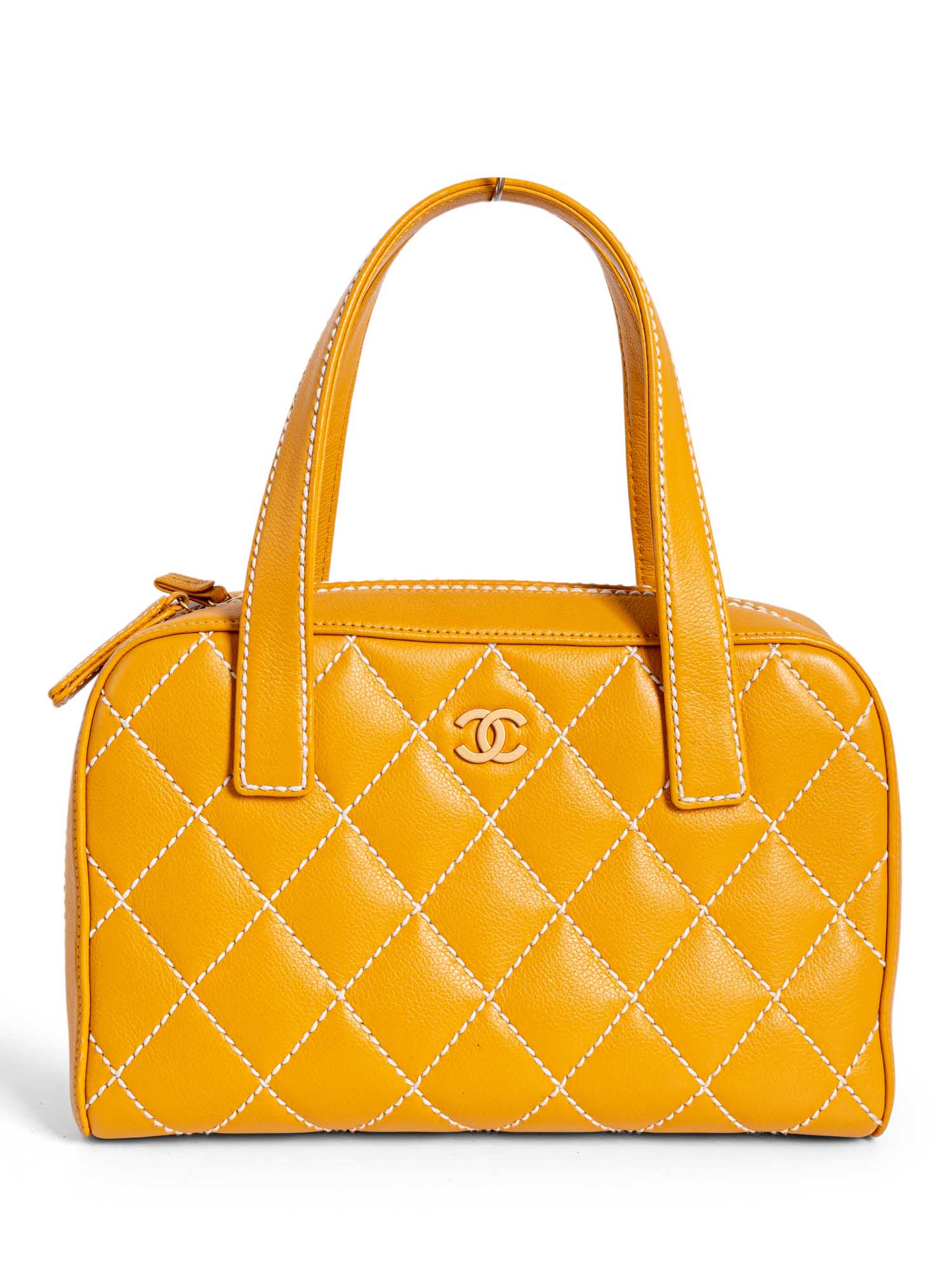Chanel Quilted Leather Top Handle Bag Yellow
