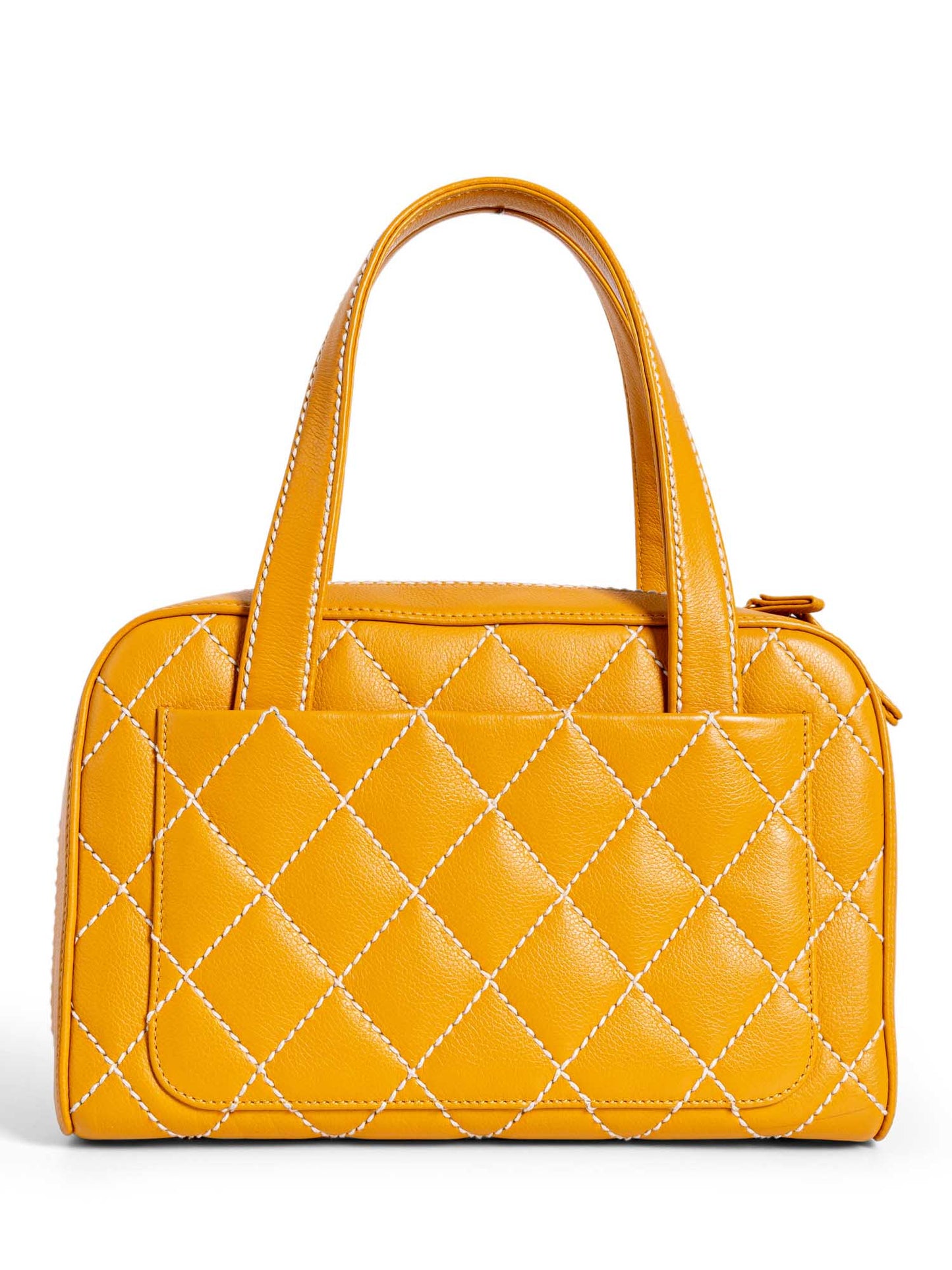 Chanel Quilted Leather Top Handle Bag Yellow
