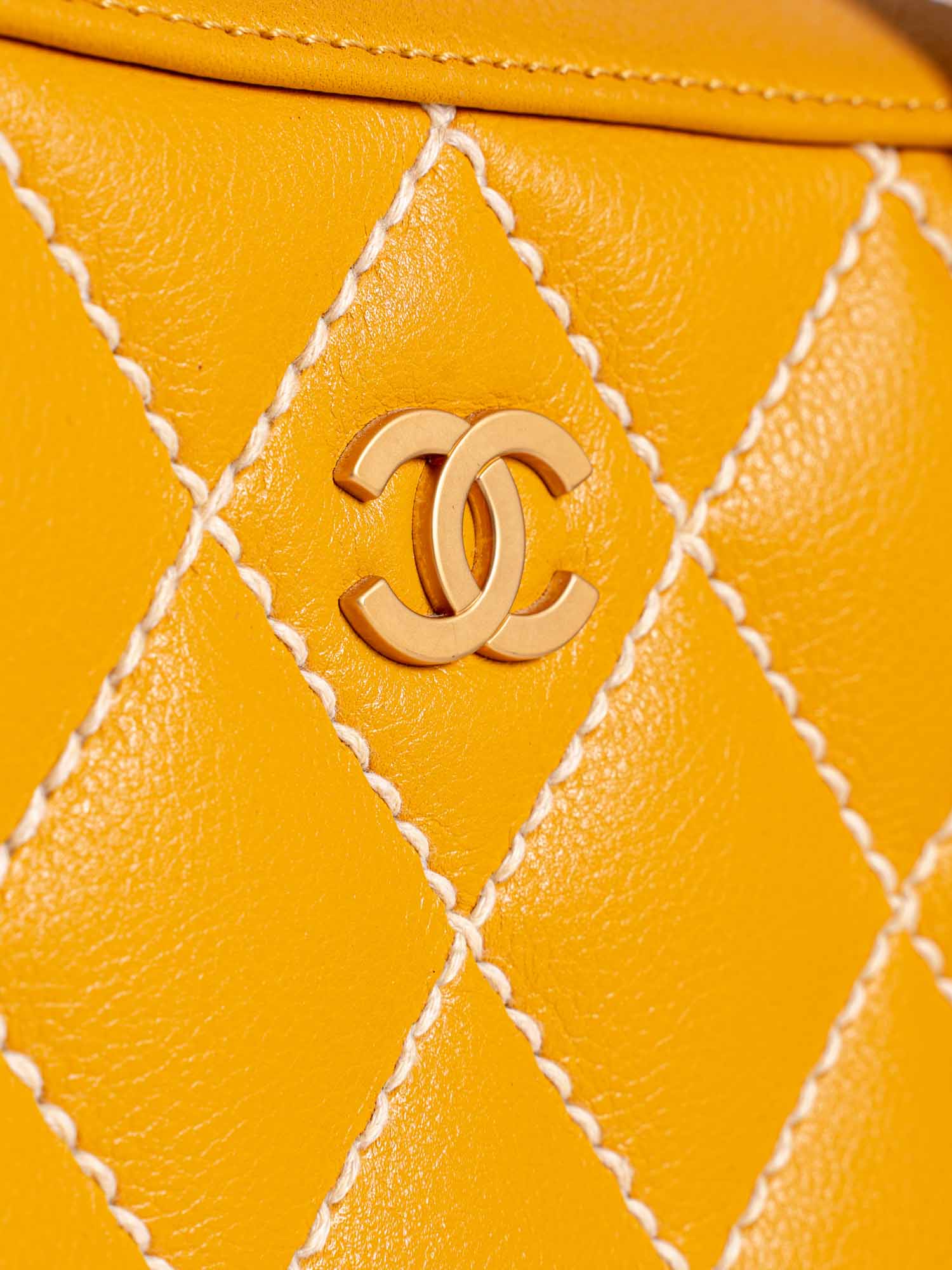 Chanel Quilted Leather Top Handle Bag Yellow