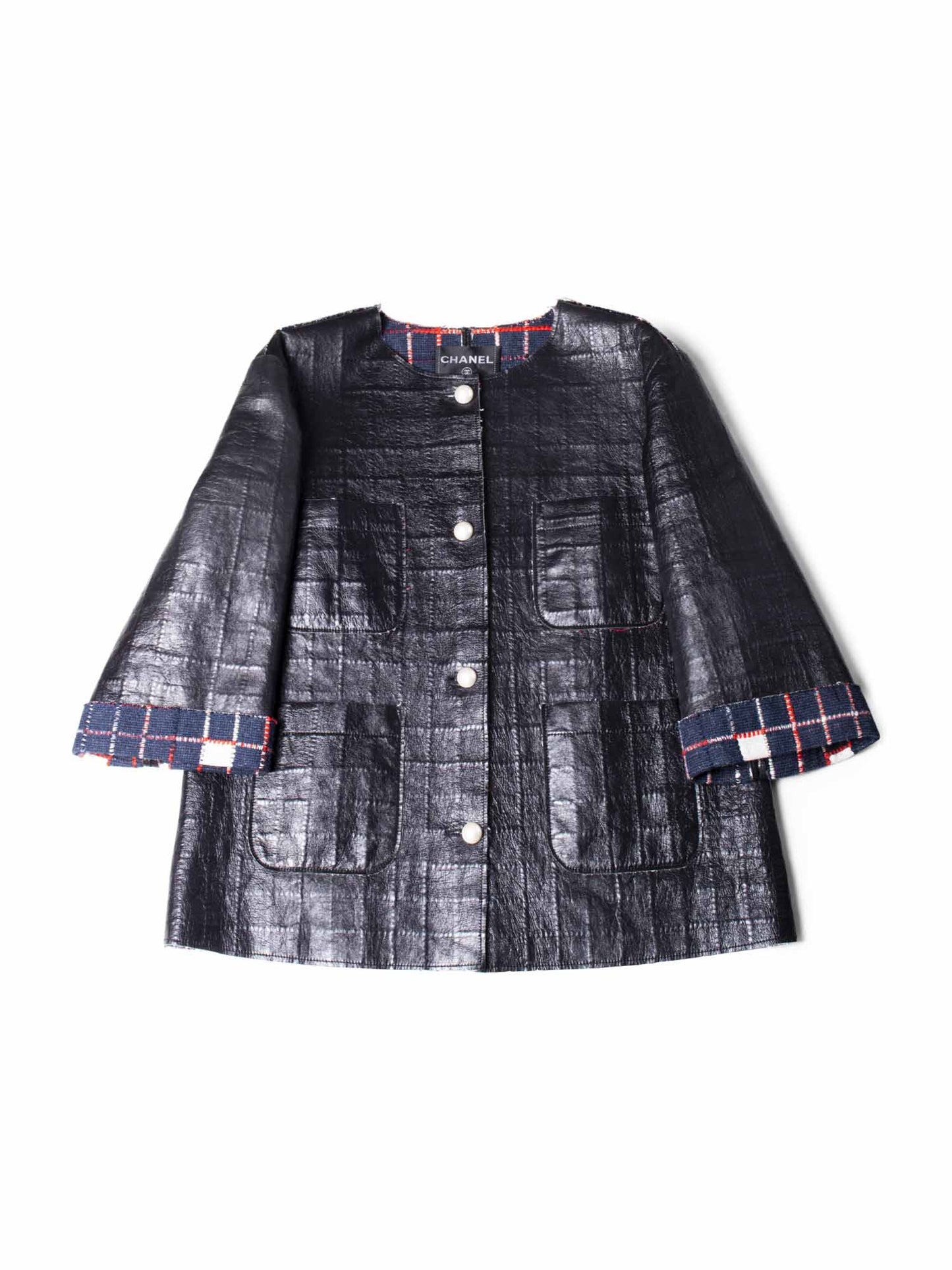 Chanel Quilted Leather Tweed Fringe Jacket Black