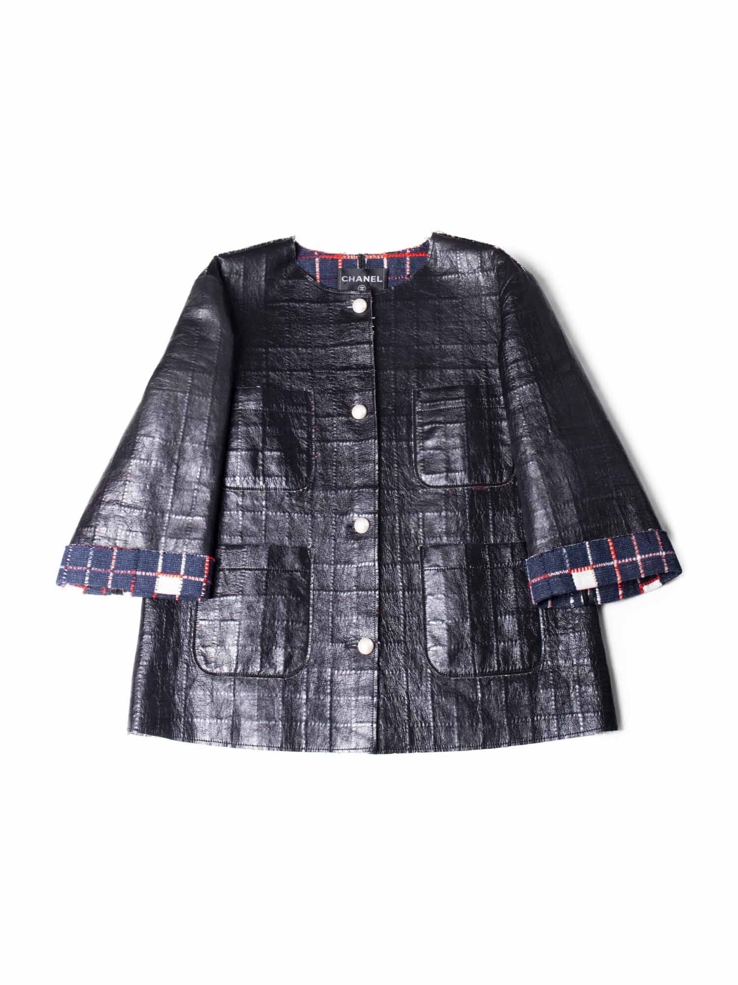 Chanel Quilted Leather Tweed Fringe Jacket Black