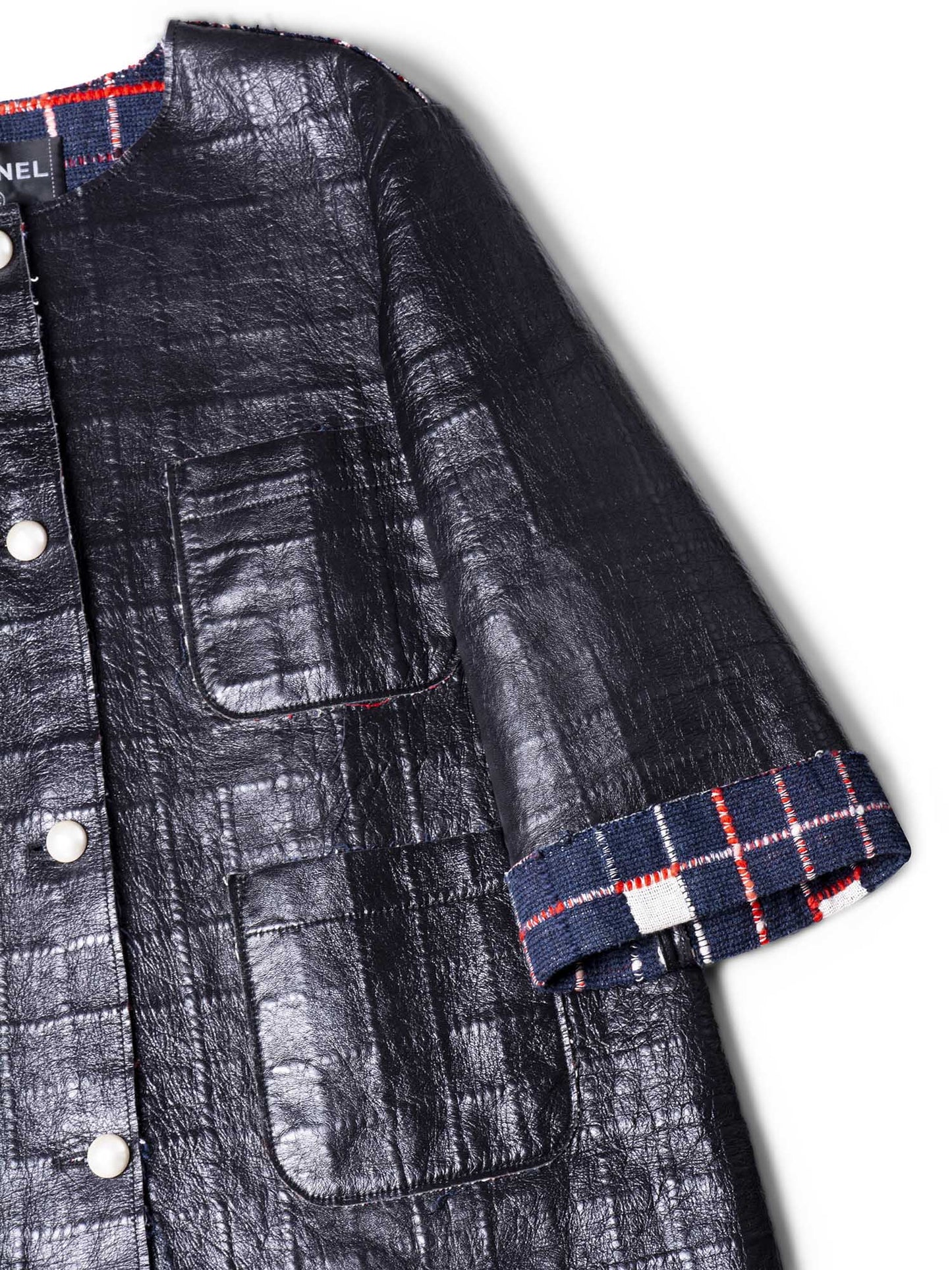 Chanel Quilted Leather Tweed Fringe Jacket Black