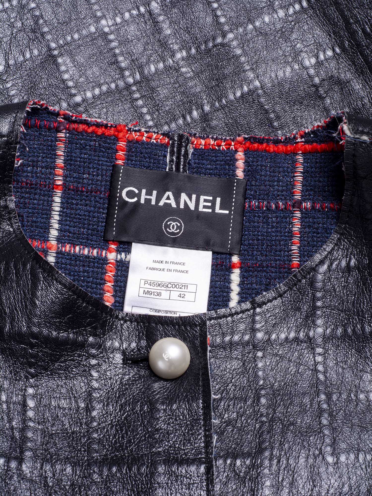 Chanel Quilted Leather Tweed Fringe Jacket Black