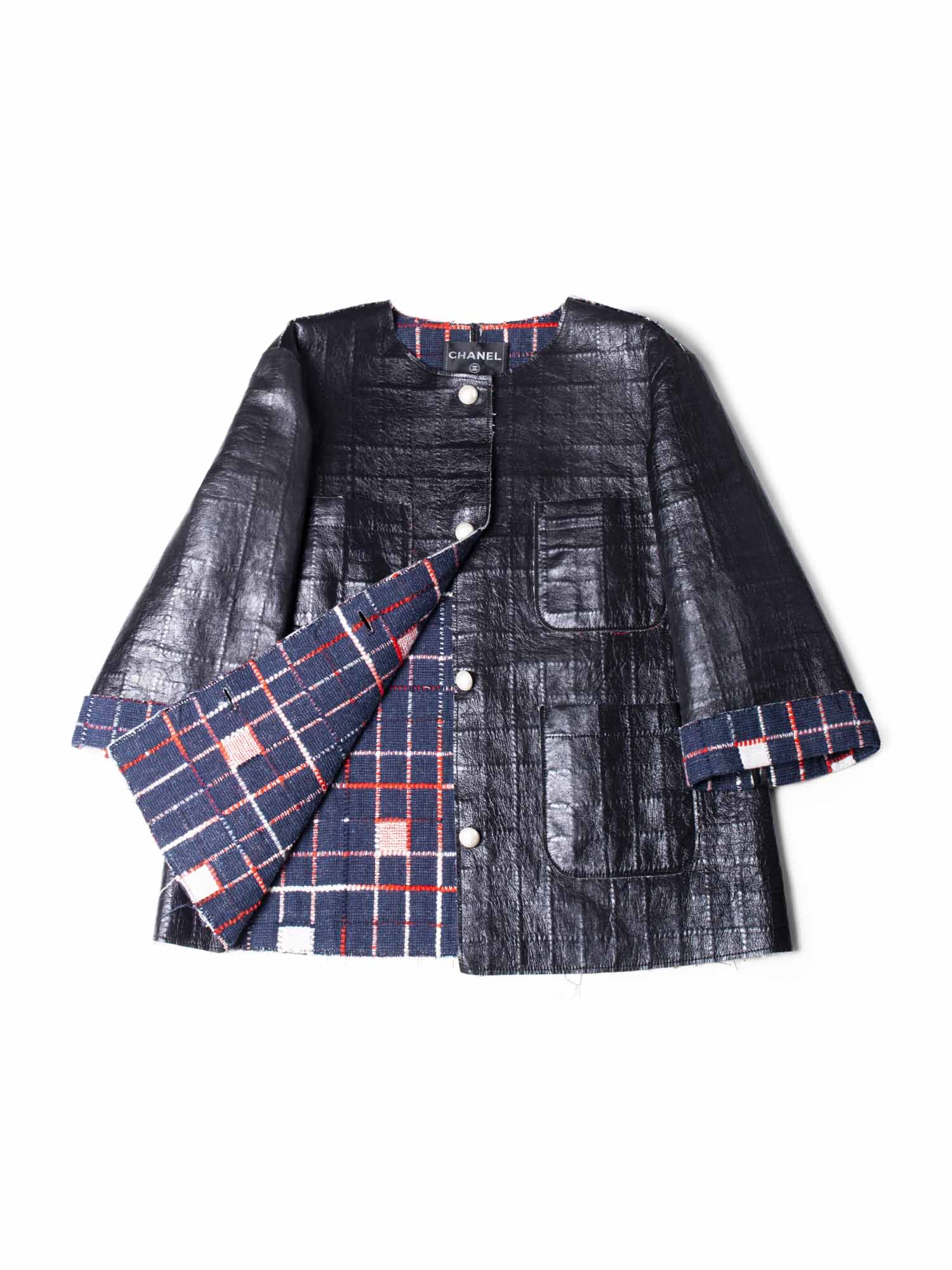 Chanel Quilted Leather Tweed Fringe Jacket Black