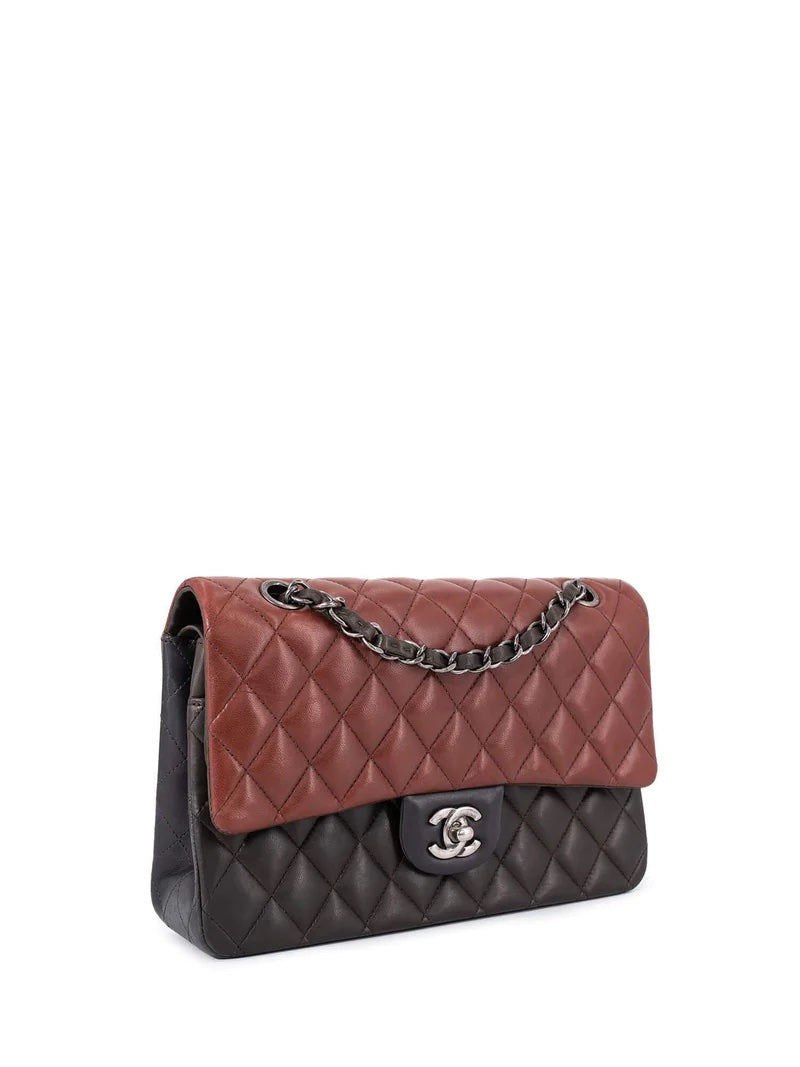 Chanel QUILTED LAMBSKIN TRICOLOR CLASSIC DOUBLE FLAP Shoulder Bag