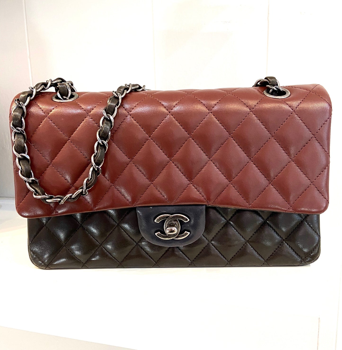 Chanel QUILTED LAMBSKIN TRICOLOR CLASSIC DOUBLE FLAP Shoulder Bag