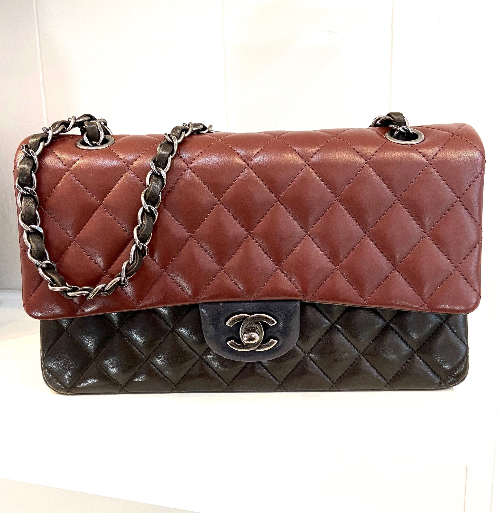 Chanel QUILTED LAMBSKIN TRICOLOR CLASSIC DOUBLE FLAP Shoulder Bag