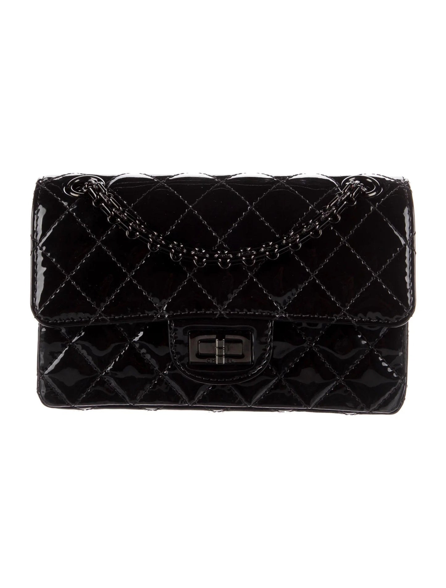 Chanel QUILTED PATENT REISSUE SO FLAP Black Leather Shoulder Bag