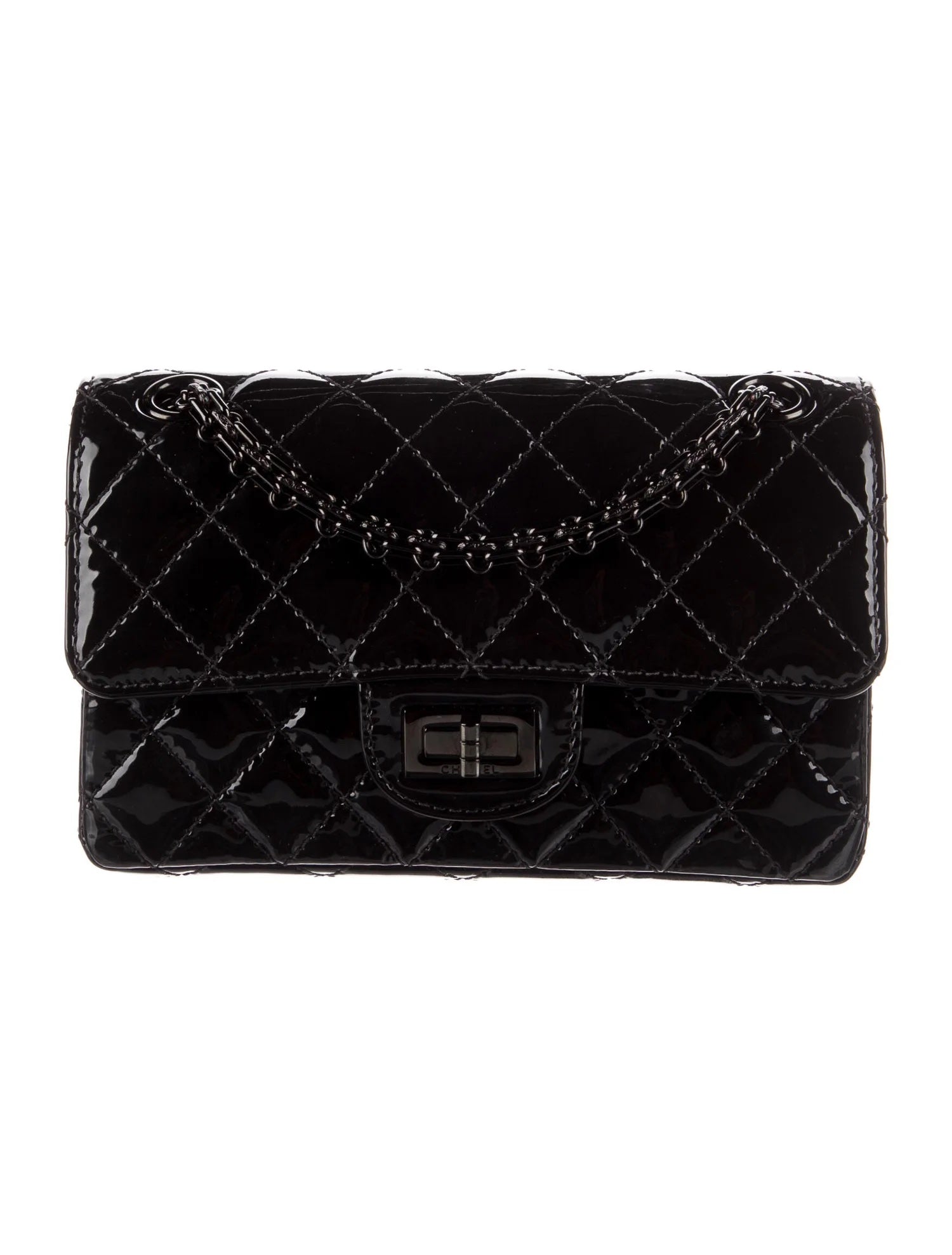 Chanel QUILTED PATENT REISSUE SO FLAP Black Leather Shoulder Bag