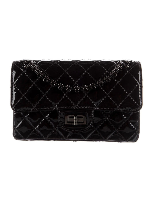 Chanel QUILTED PATENT REISSUE SO FLAP Black Leather Shoulder Bag