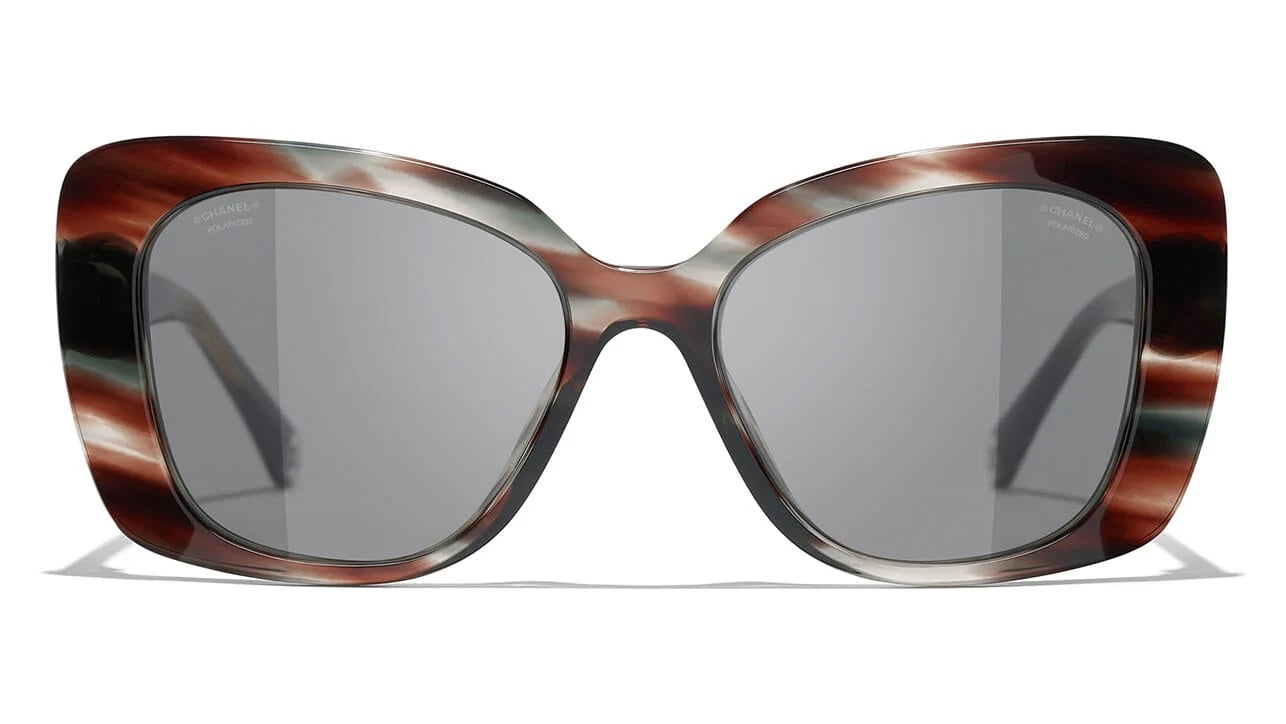 Chanel Crystal Brown Gray Mix Polarized Rectangle Sunglasses Bag