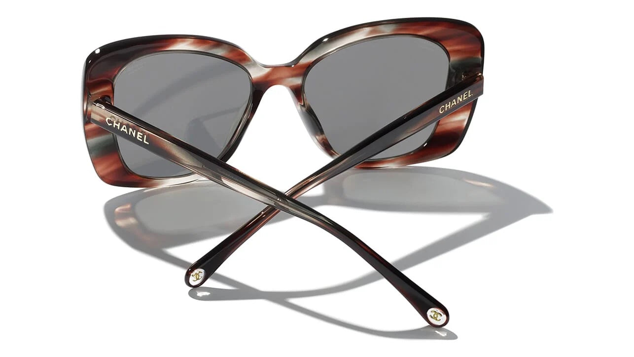 Chanel Crystal Brown Gray Mix Polarized Rectangle Sunglasses Bag